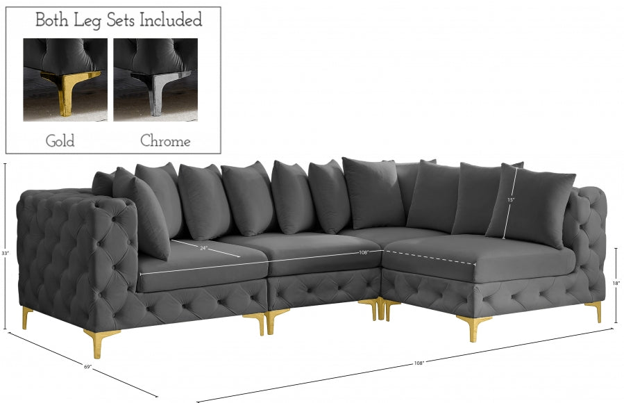 Tremblay 109" Velvet Upholstered 4pc. Modular Sectional