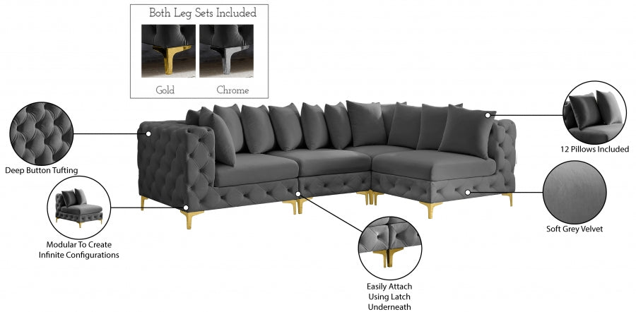 Tremblay 109" Velvet Upholstered 4pc. Modular Sectional