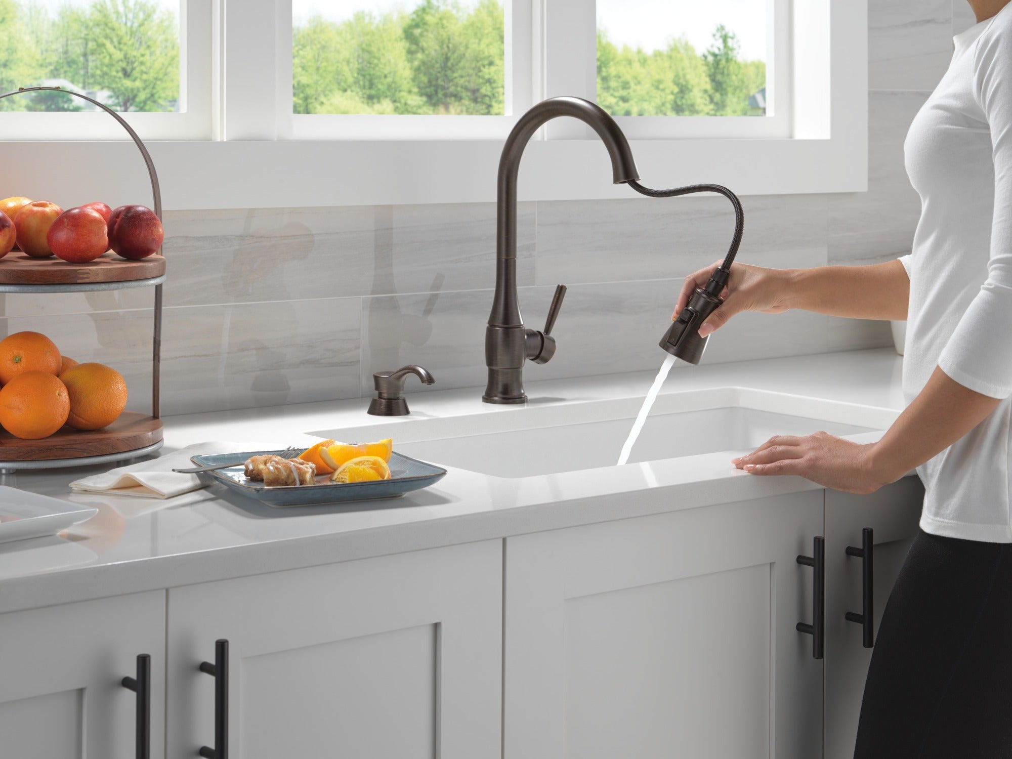 Delta Hazelwood™ Single Handle Pull-Down Kitchen Faucet with Soap Dispenser and ShieldSpray Technology