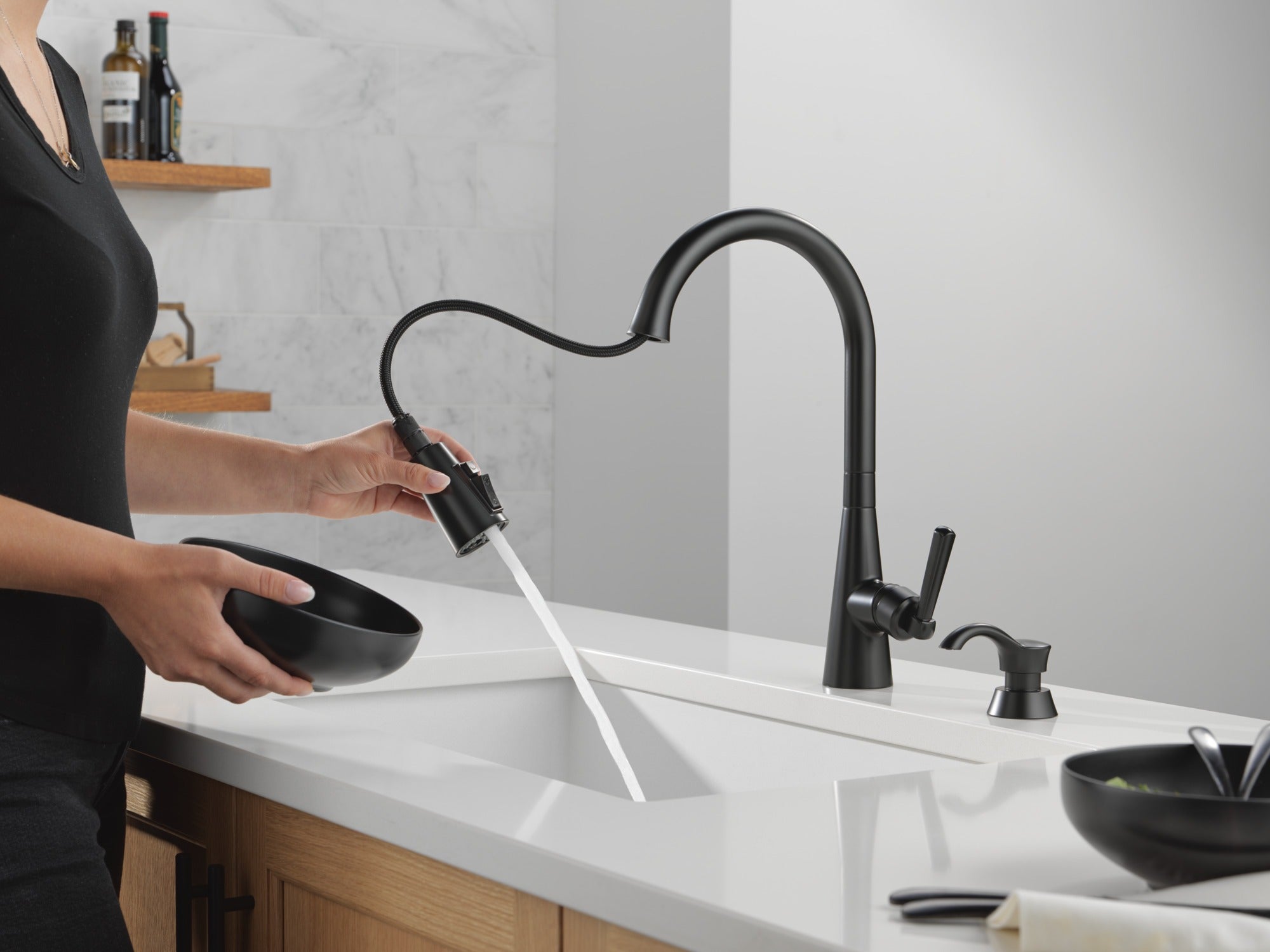 Delta Boyd™ Single Handle Pull-Down Kitchen Faucet with Soap Dispenser and ShieldSpray Technology