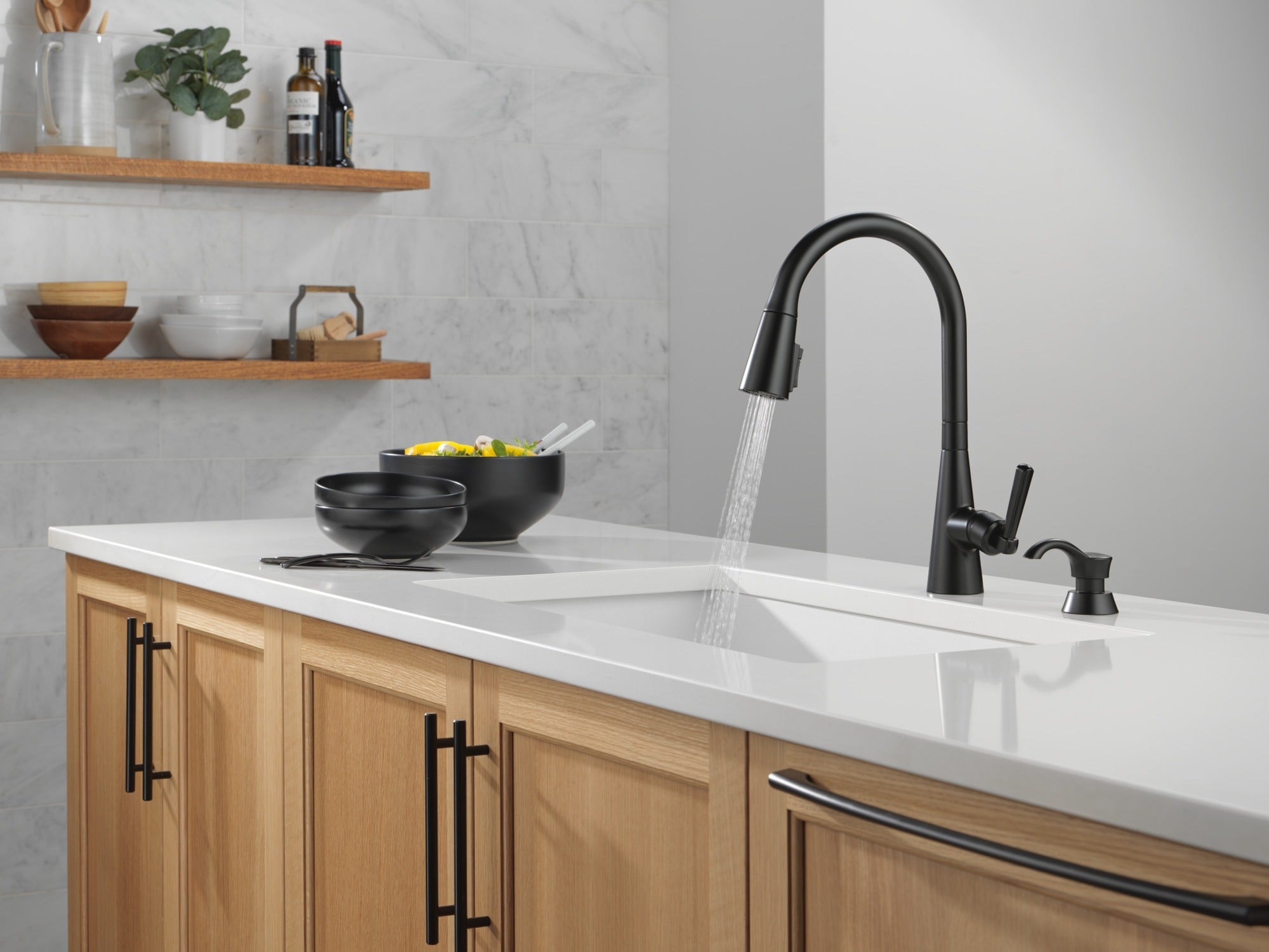 Delta Boyd™ Single Handle Pull-Down Kitchen Faucet with Soap Dispenser and ShieldSpray Technology