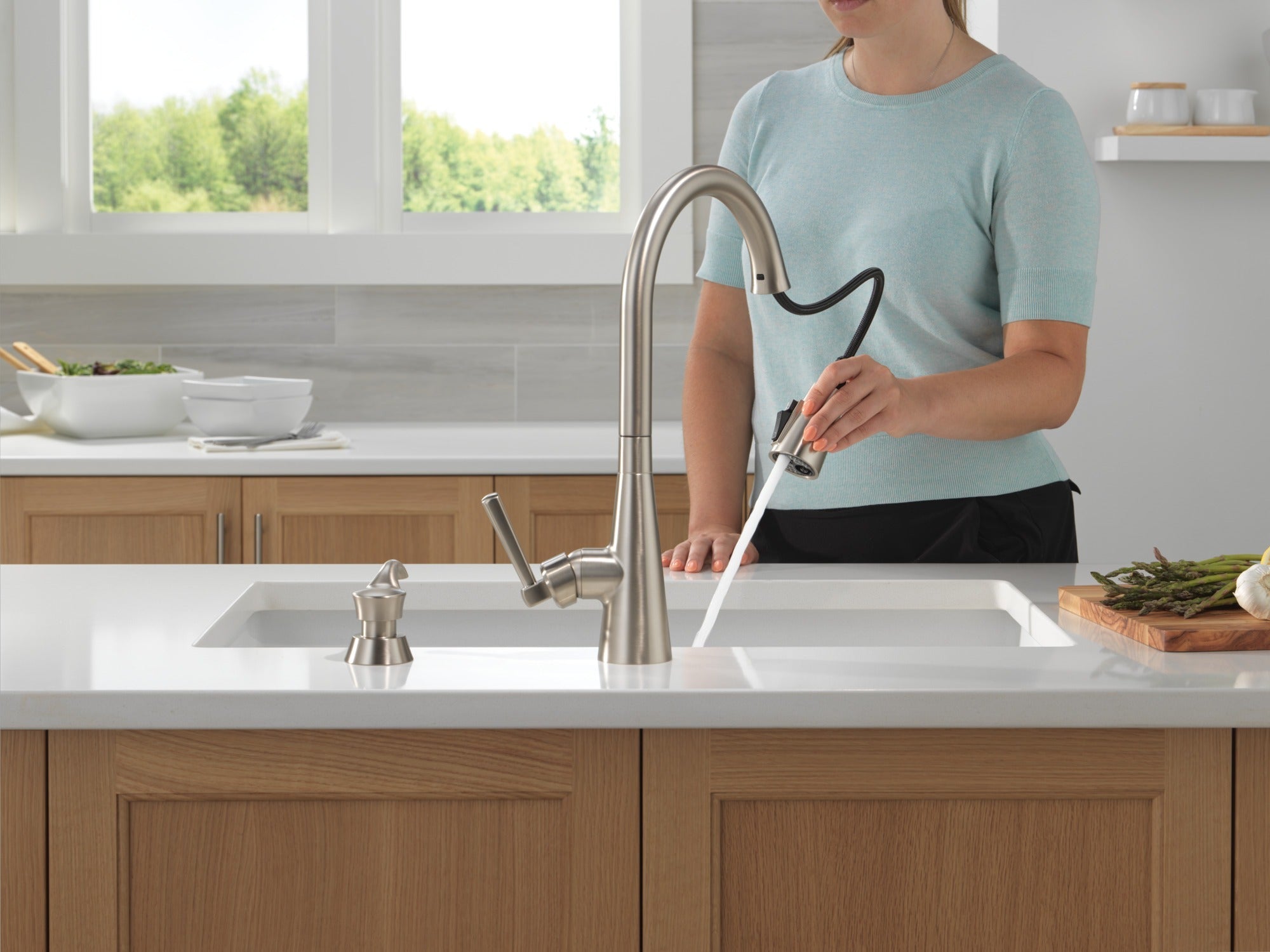 Delta Boyd™ Single Handle Pull-Down Kitchen Faucet with Soap Dispenser and ShieldSpray Technology