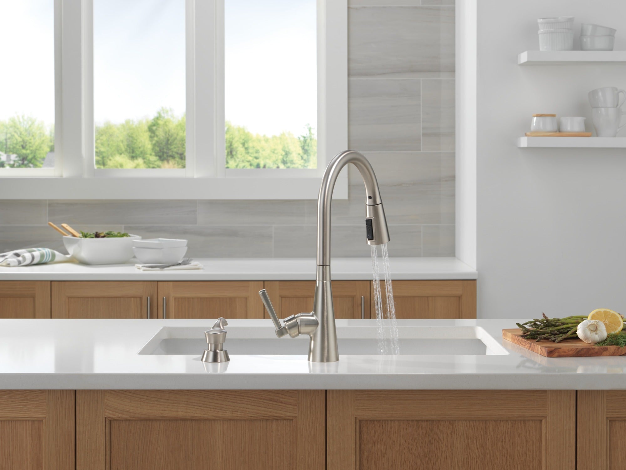 Delta Boyd™ Single Handle Pull-Down Kitchen Faucet with Soap Dispenser and ShieldSpray Technology
