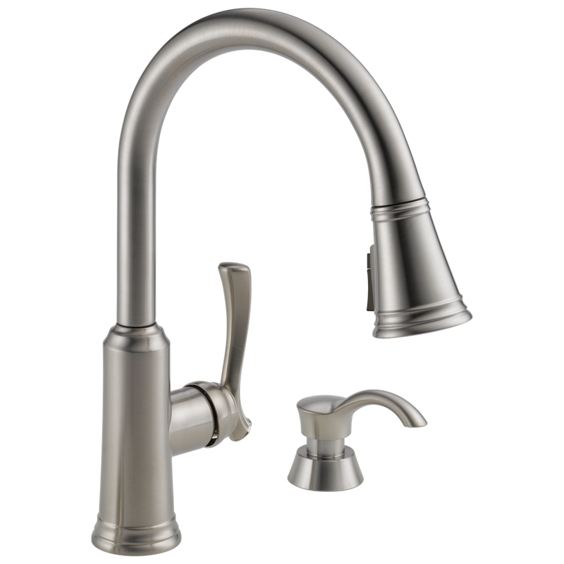Delta Lakeview® Single Handle Pull-Down Kitchen Faucet with Soap Dispenser and ShieldSpray® Technology