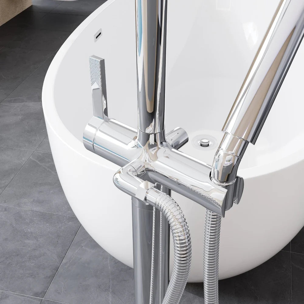Eviva Modem Single-Handle Freestanding Tub Faucet with Hand Shower – Polished Chrome