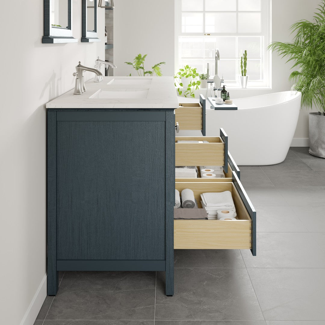 Eviva Britney Bath Vanity with Carrara Quartz Top and Undermount Porcelain Sink (24"-72")