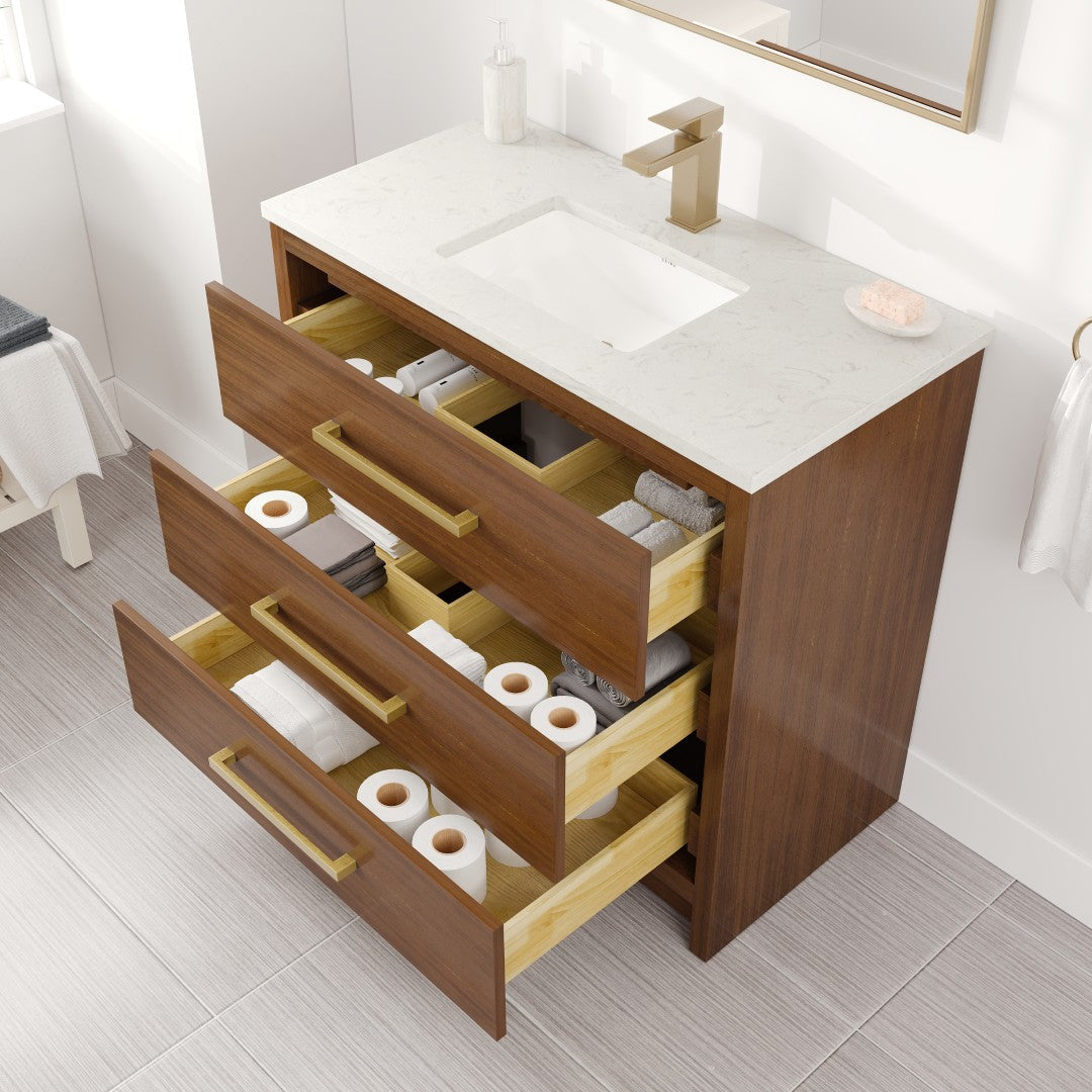 Eviva Curio Bath Vanity with Carrara Quartz Top and Undermount Porcelain Sink (24"-60")