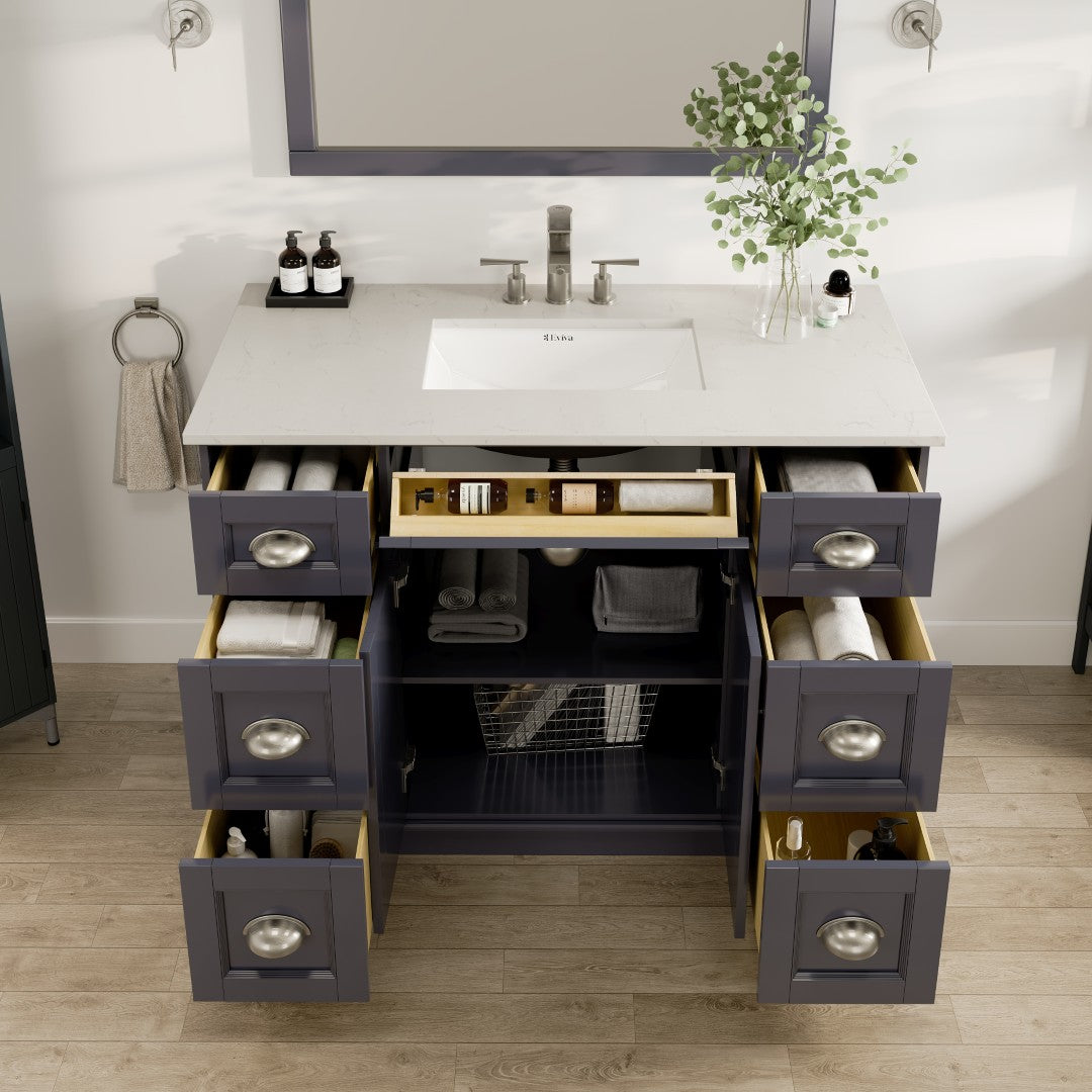 Eviva Epic Bath Vanity with Carrara Quartz Top and Undermount Porcelain Sinks (48"-100")