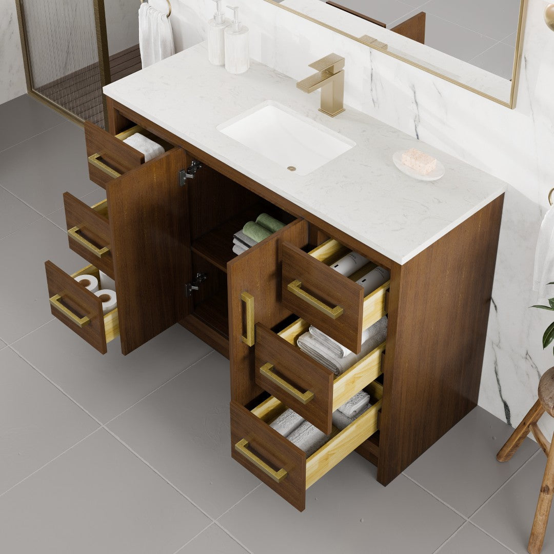 Eviva Curio Bath Vanity with Carrara Quartz Top and Undermount Porcelain Sink (24"-60")