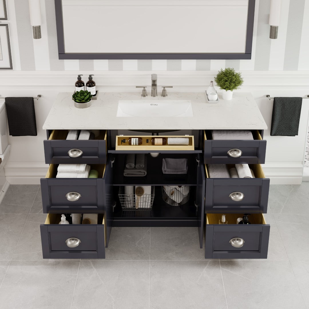Eviva Epic Bath Vanity with Carrara Quartz Top and Undermount Porcelain Sinks (48"-100")