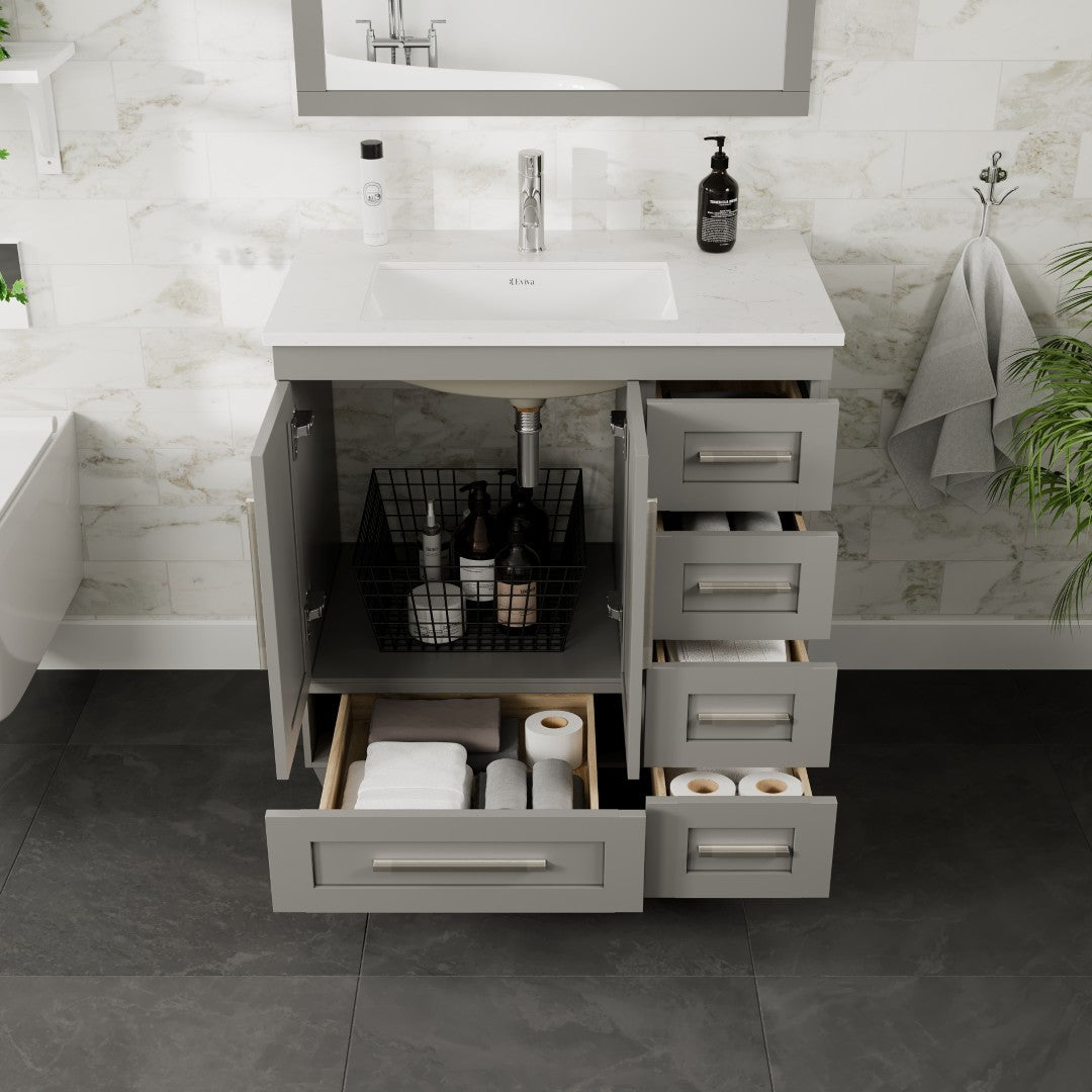 Eviva Loon Bath Vanity with Carrara Quartz Top and Undermount Porcelain Sink (28"-30")