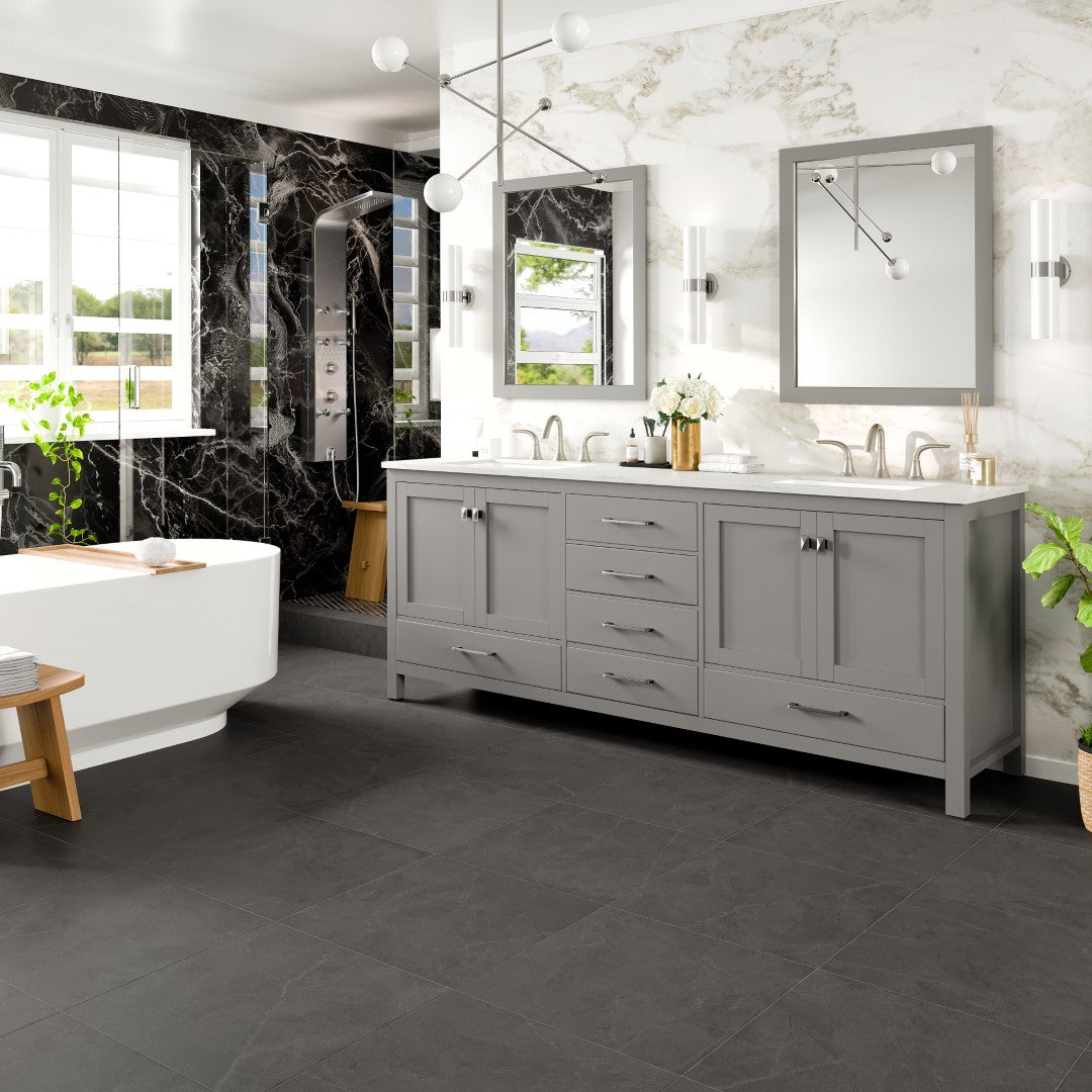 Eviva Aberdeen Vanity – Carrara Quartz Top (24"–84")