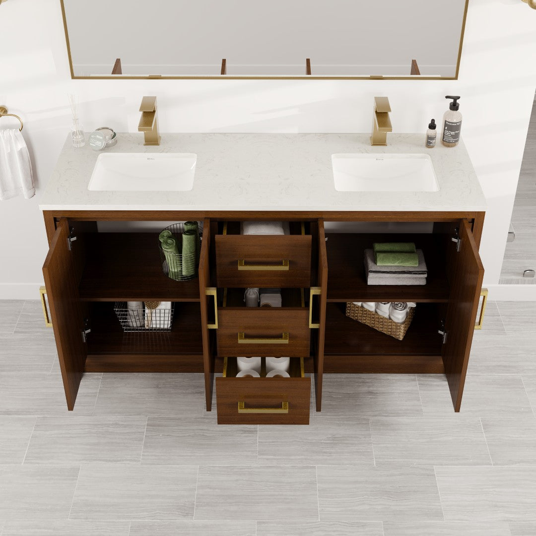 Eviva Curio Bath Vanity with Carrara Quartz Top and Undermount Porcelain Sink (24"-60")