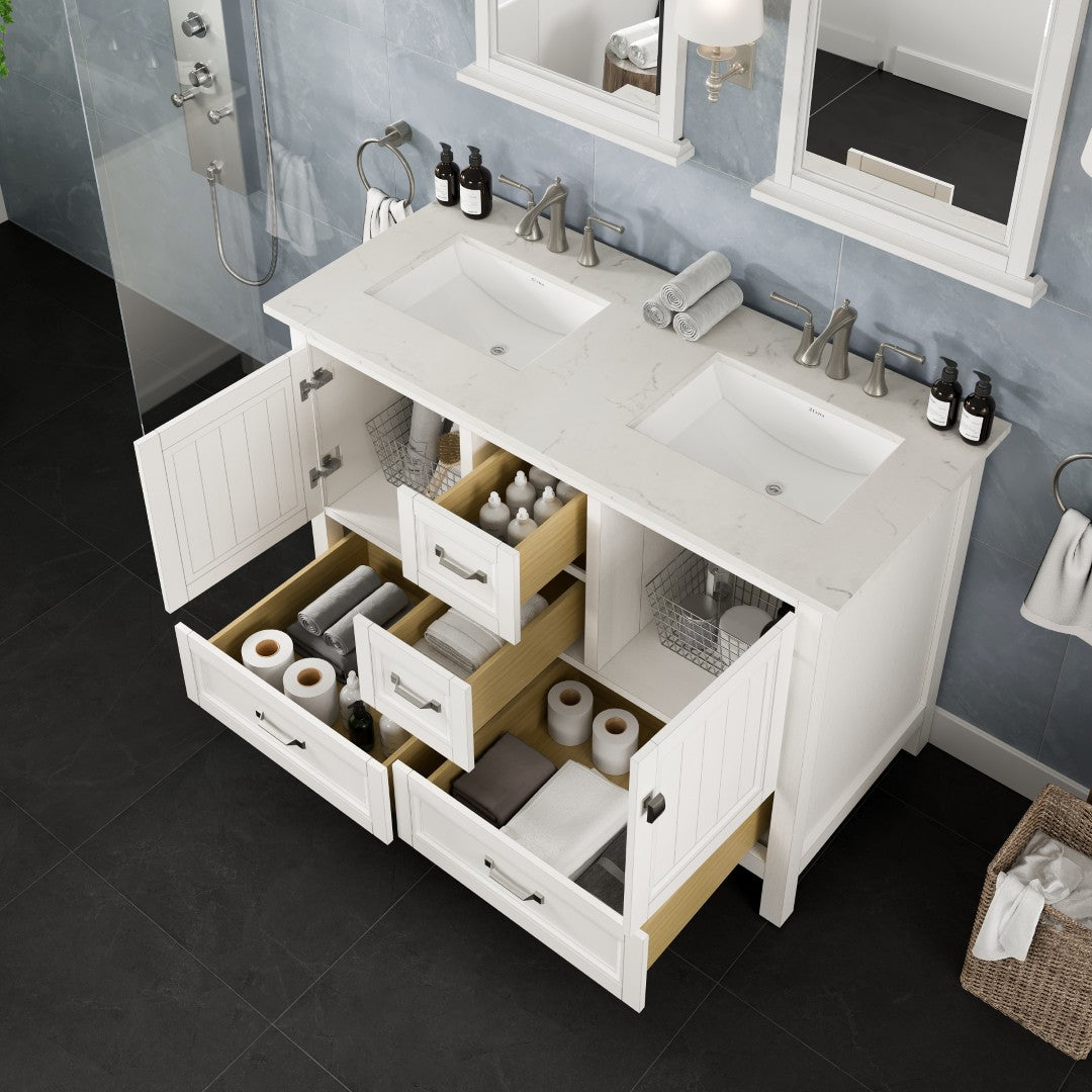 Eviva Britney Bath Vanity with Carrara Quartz Top and Undermount Porcelain Sink (24"-72")