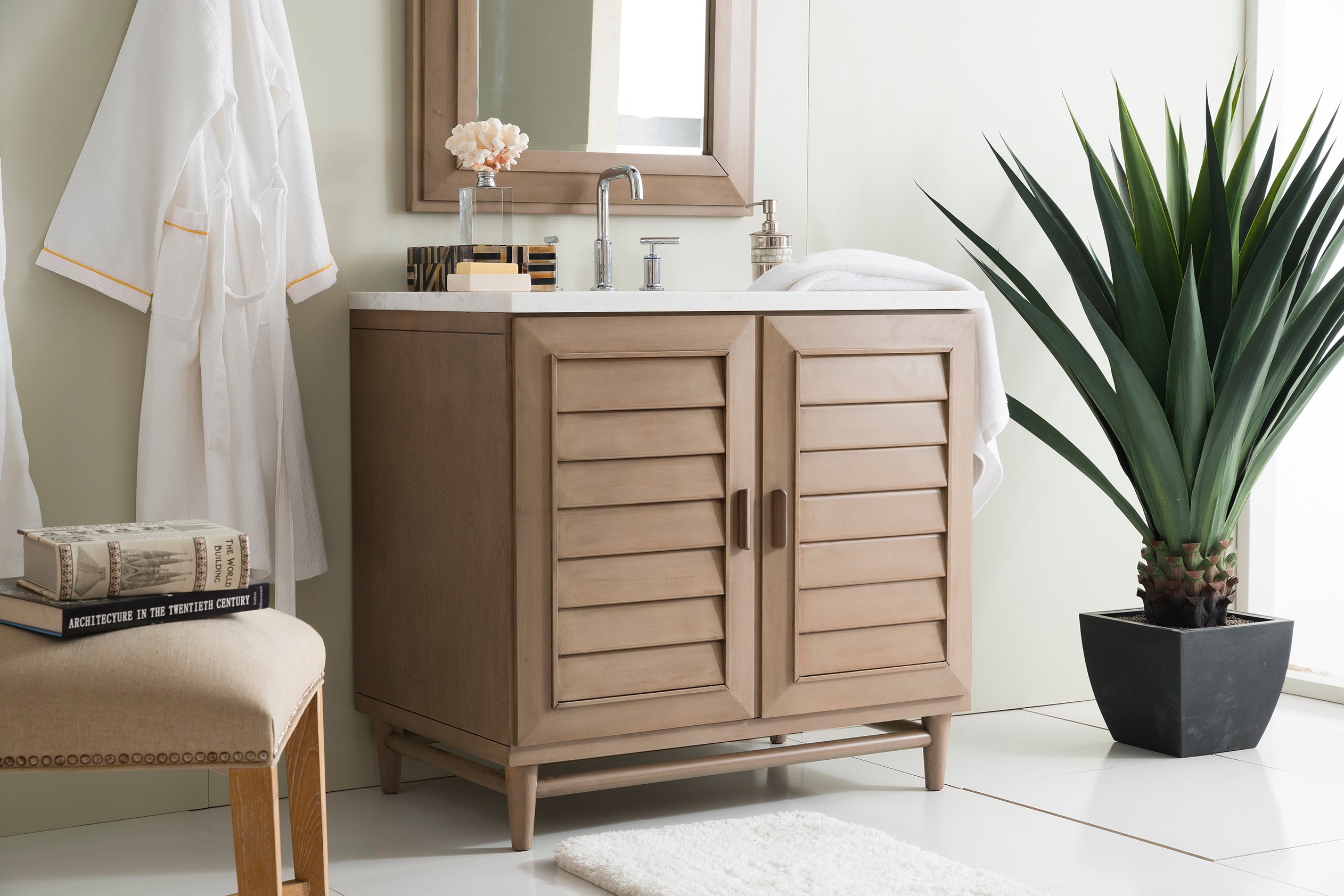 James Martin Portland 36" Single Vanity in Whitewashed Walnut with 3cm Countertop