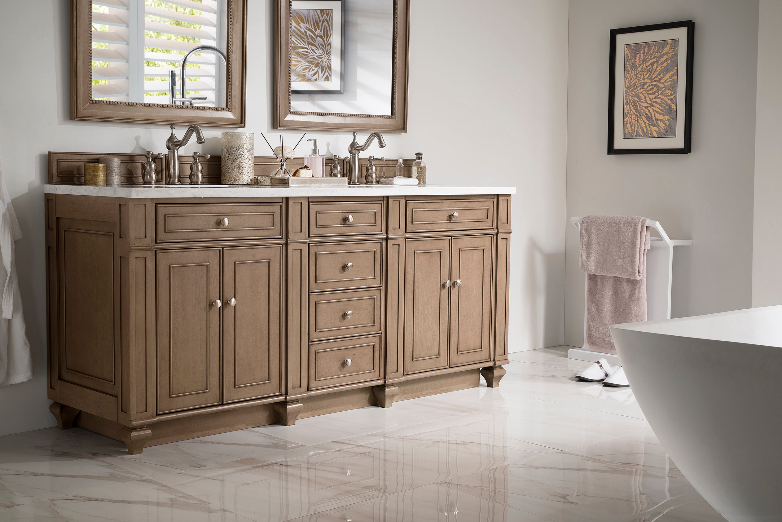 James Martin Bristol 72" Double Vanity in Whitewashed Walnut with 3cm Countertop