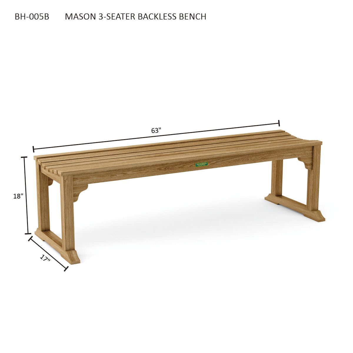 Mason 3-Seater Backless Bench