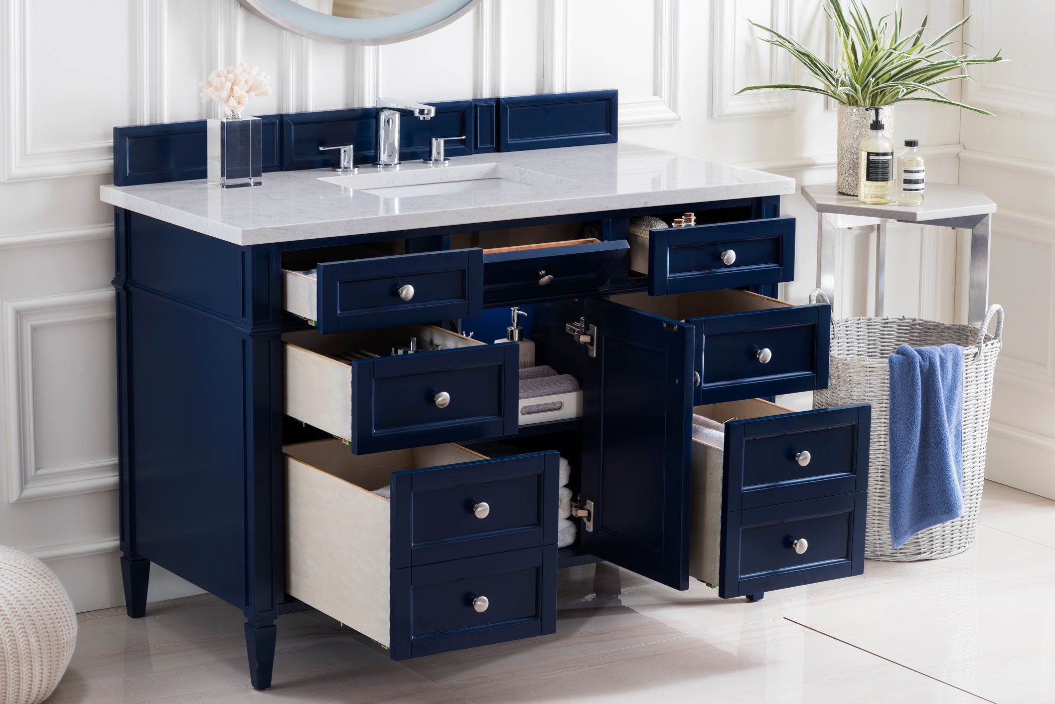 James Martin Brittany 48" Single Vanity in Victory Bleu with 3cm Countertop and FreePower Wireless Charger