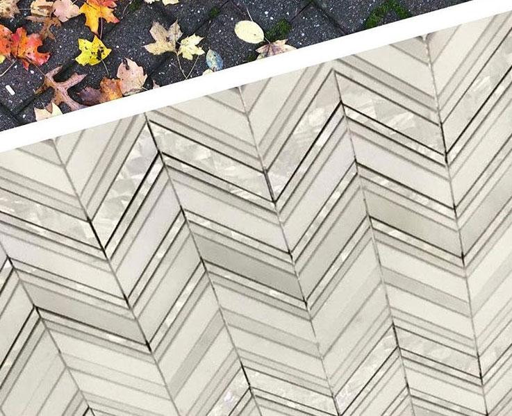 Chevron Waterjet Mosaic Pure White and Mother of Pearl