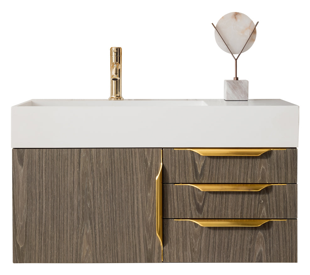 James Martin Columbia 36" Wall Mounted Single Vanity with Mineral Composite Stone Countertop