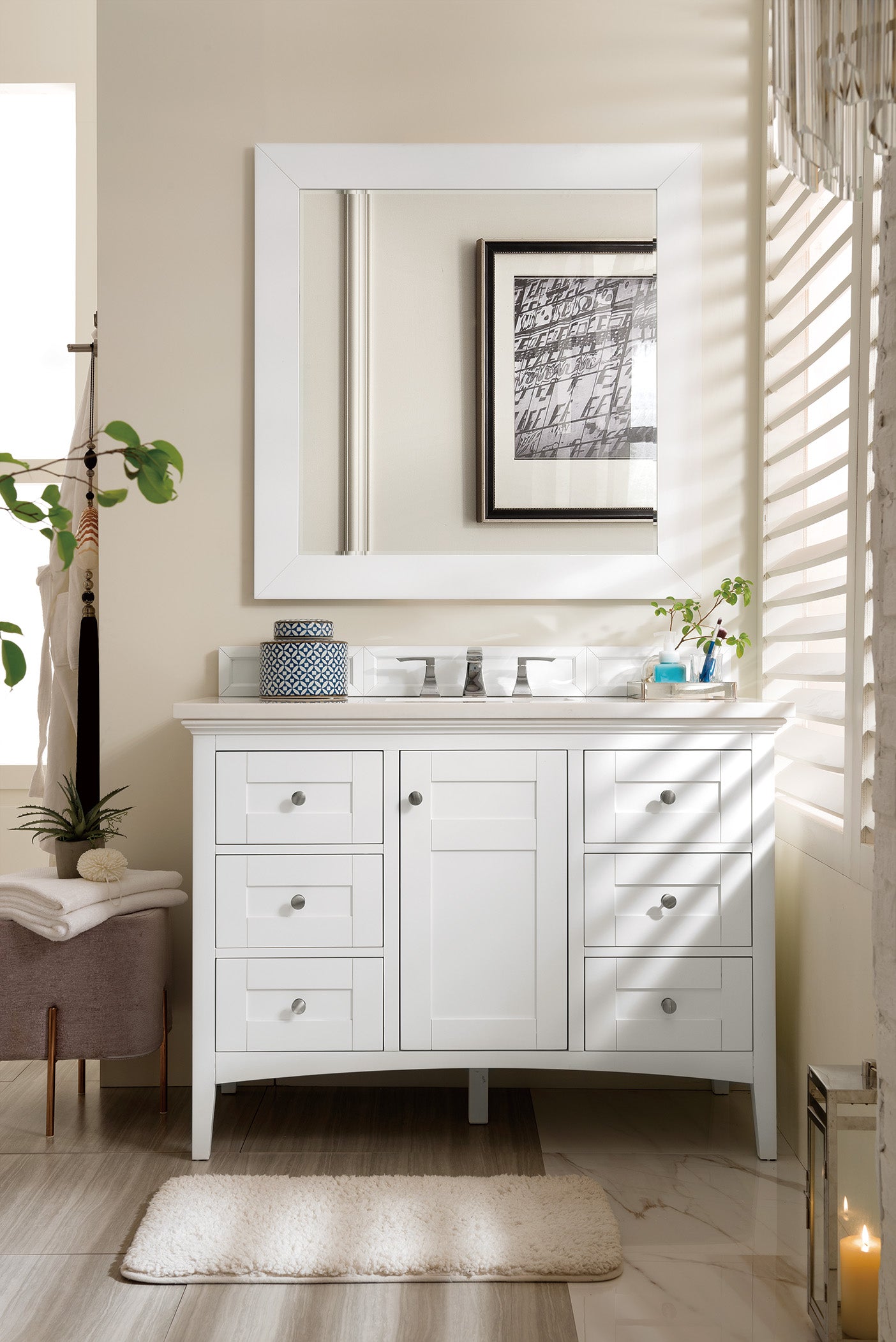 James Martin Palisades 48" Single Vanity in Bright White with 3cm Countertop