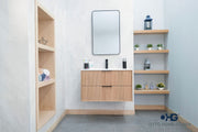 Sorrento 36" Natural Oak Floating Bathroom Vanity with Integrated Sink