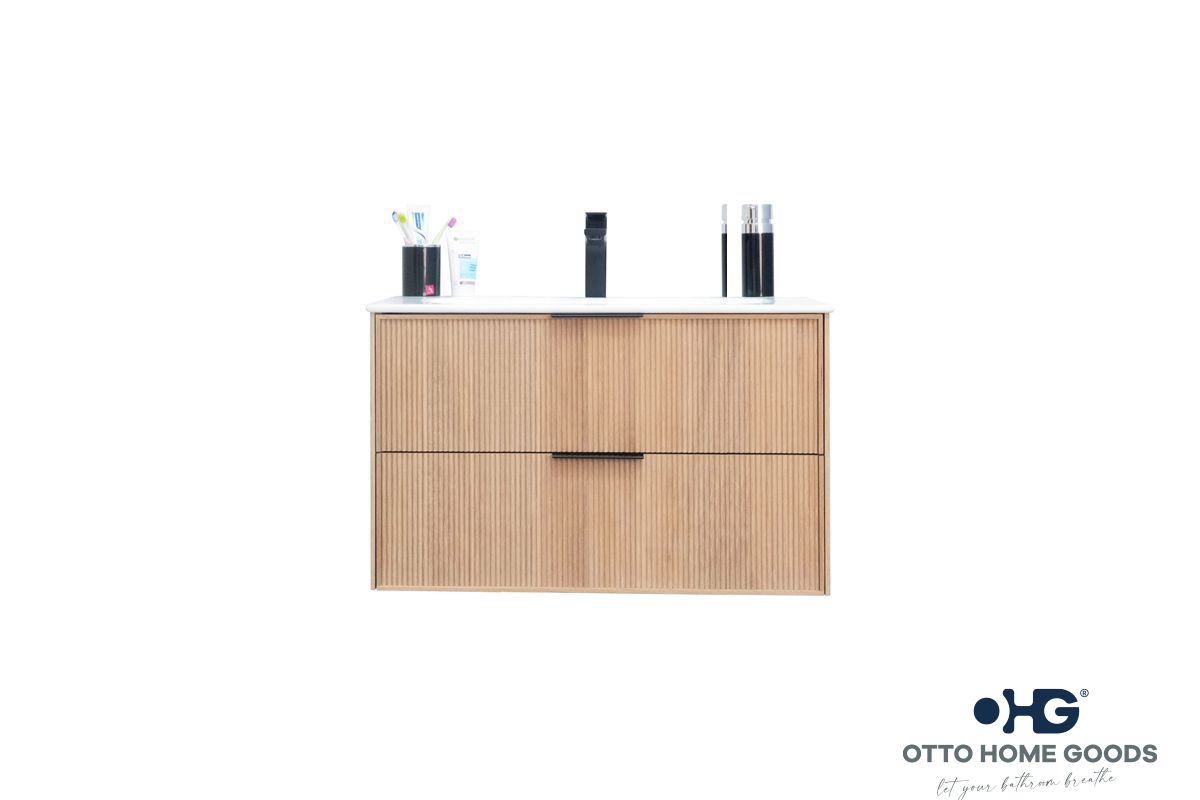 Sorrento 36" Natural Oak Floating Bathroom Vanity with Integrated Sink