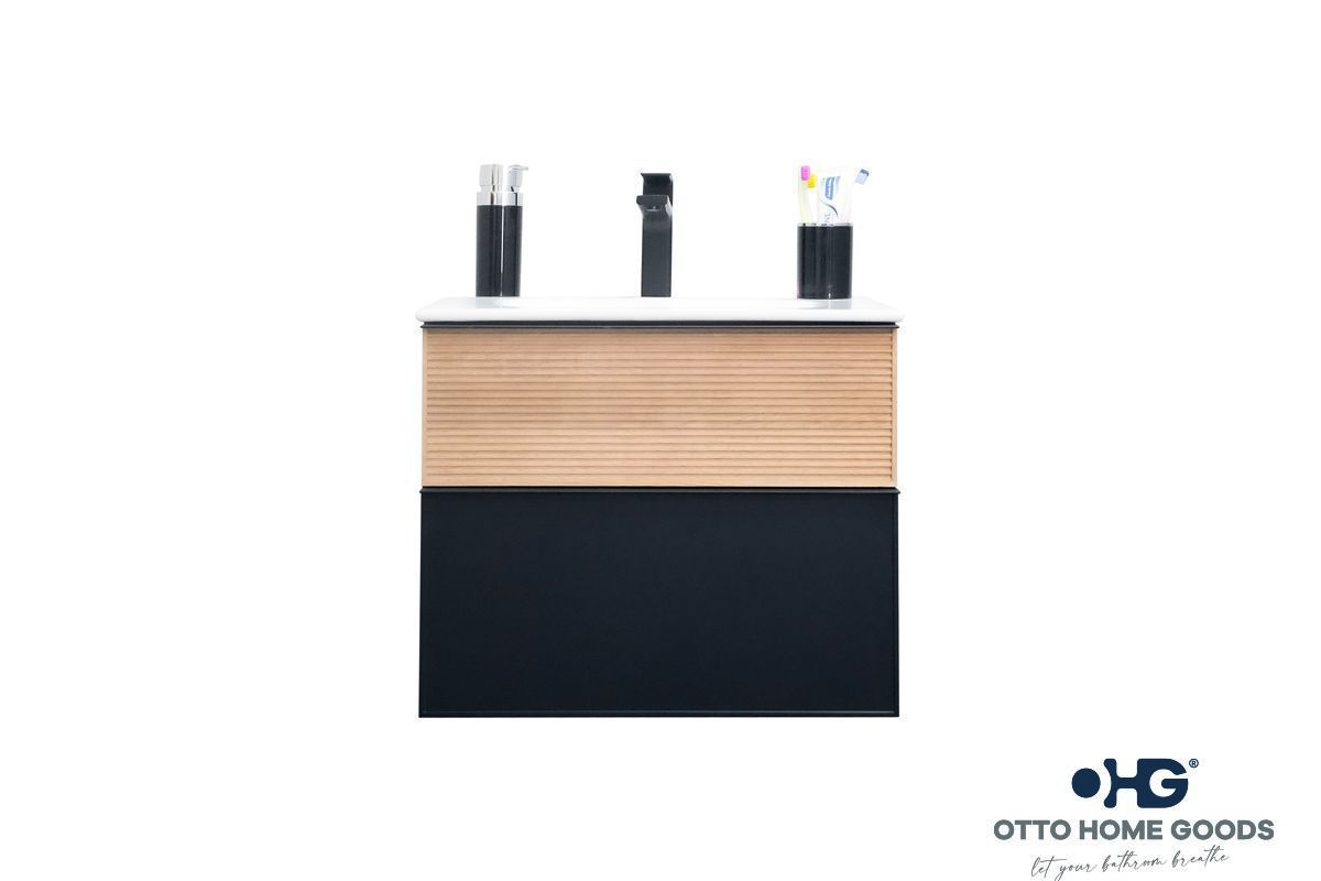 Ravello 24" Natural Black Floating Bathroom Vanity with Integrated Sink