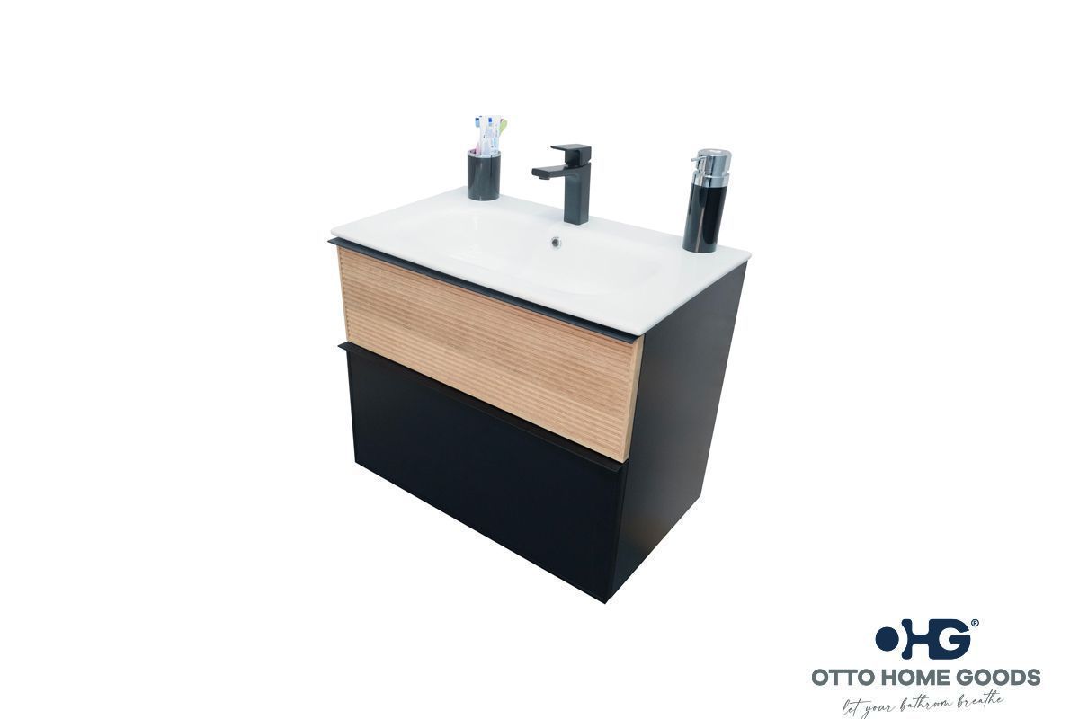 Ravello 24" Natural Black Floating Bathroom Vanity with Integrated Sink