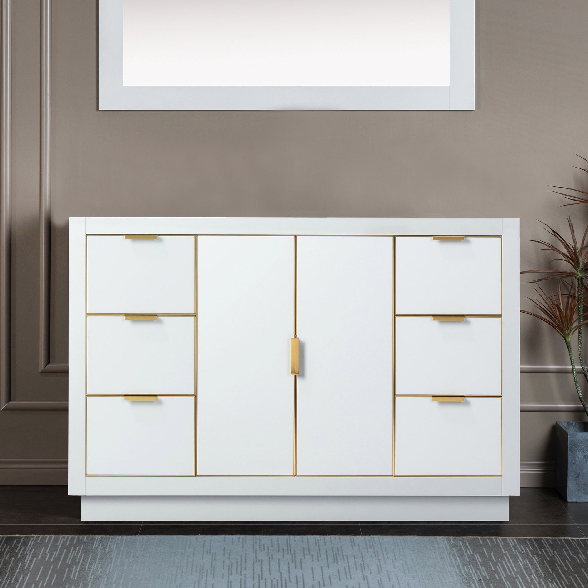 WOODBRIDGE Venice 48"x21"x33" Solid Wood Bath Vanities Cabinet Only with Drawers in White and Gold Hardware, Venice-4821-White-G