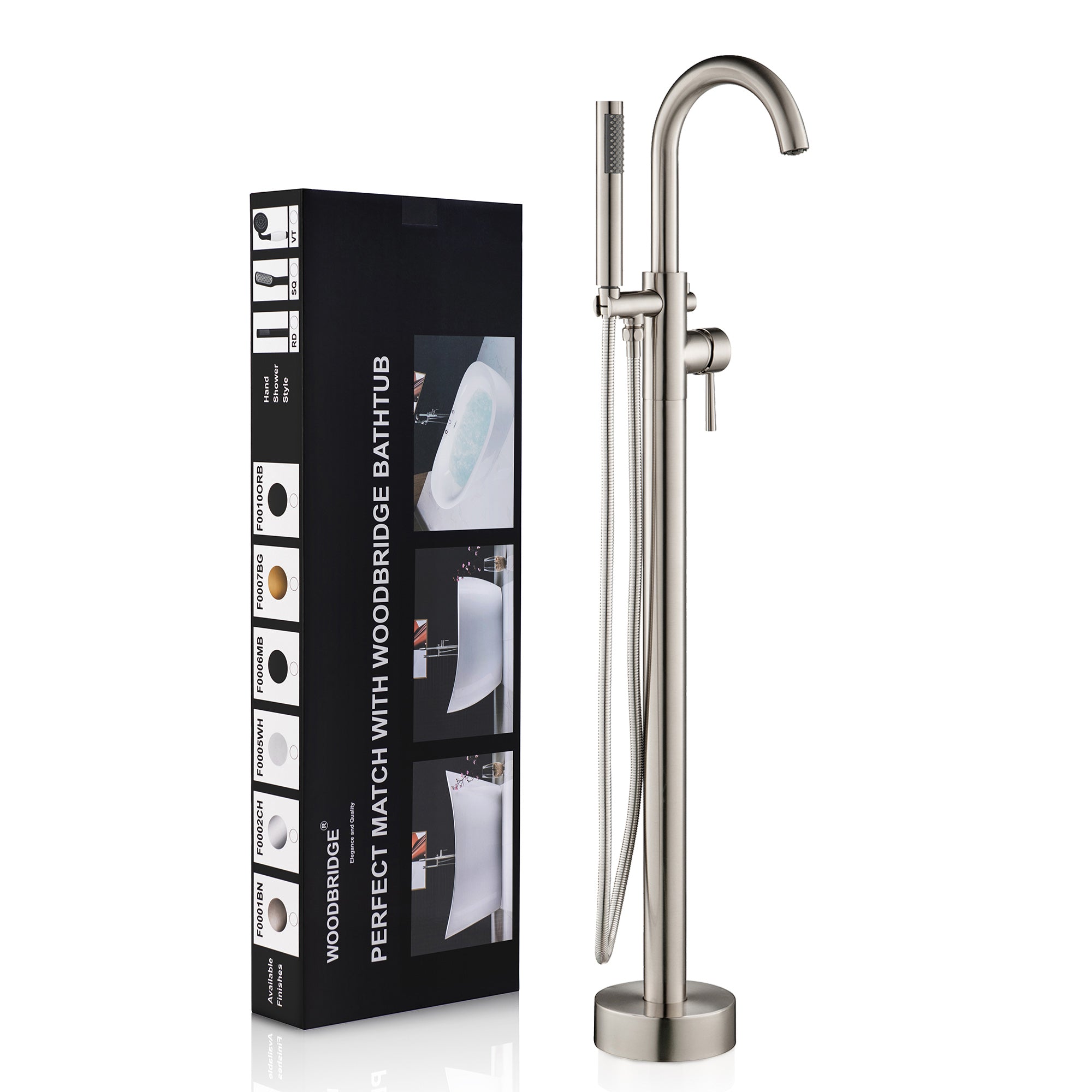 WOODBRIDGE F0001BNRD Contemporary Single Handle Floor Mount Freestanding Tub Filler Faucet with Hand shower