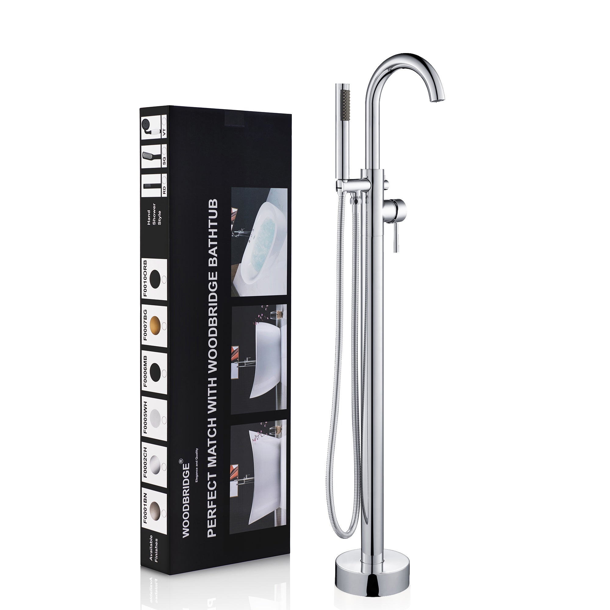WOODBRIDGE F0001BNRD Contemporary Single Handle Floor Mount Freestanding Tub Filler Faucet with Hand shower