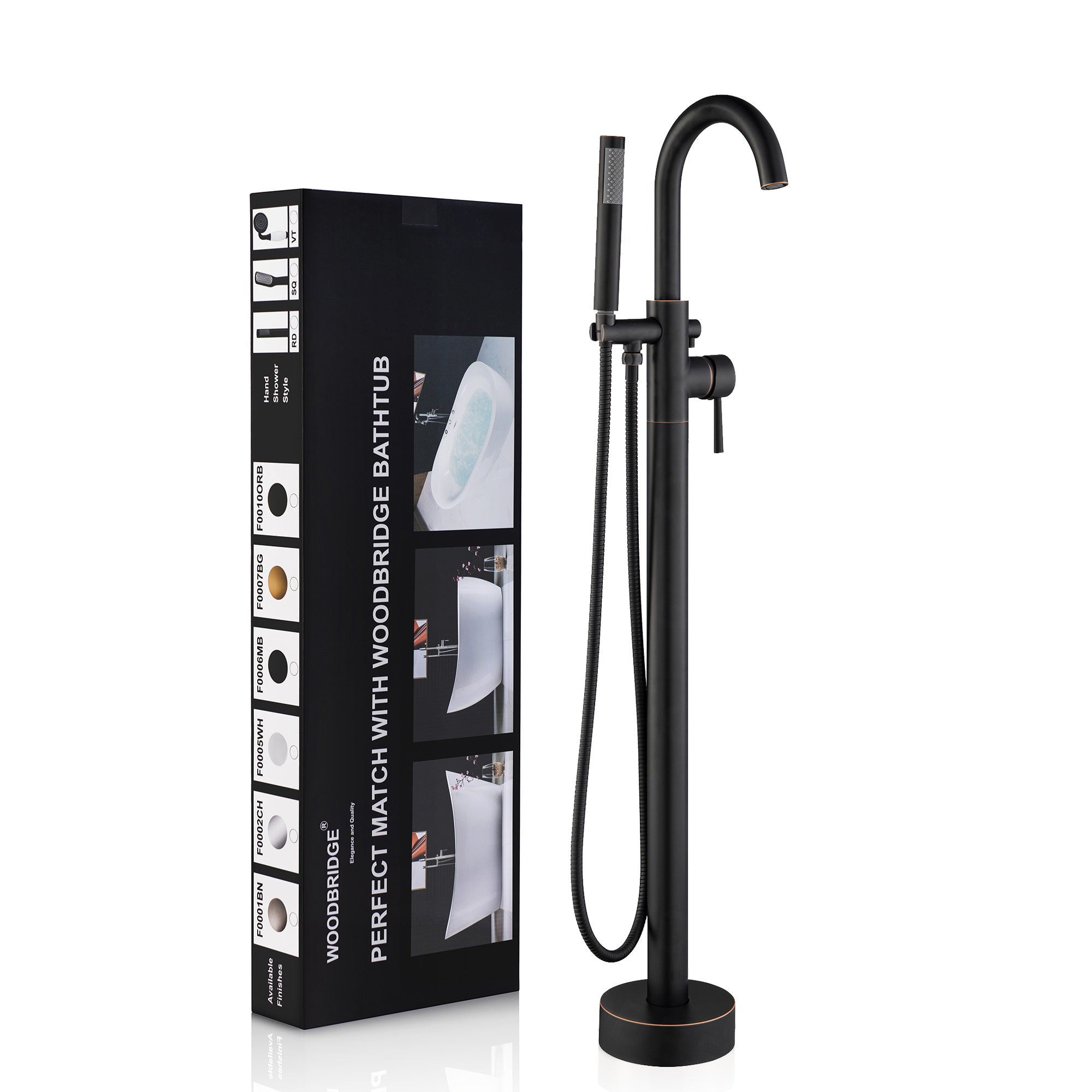 WOODBRIDGE F0001BNRD Contemporary Single Handle Floor Mount Freestanding Tub Filler Faucet with Hand shower