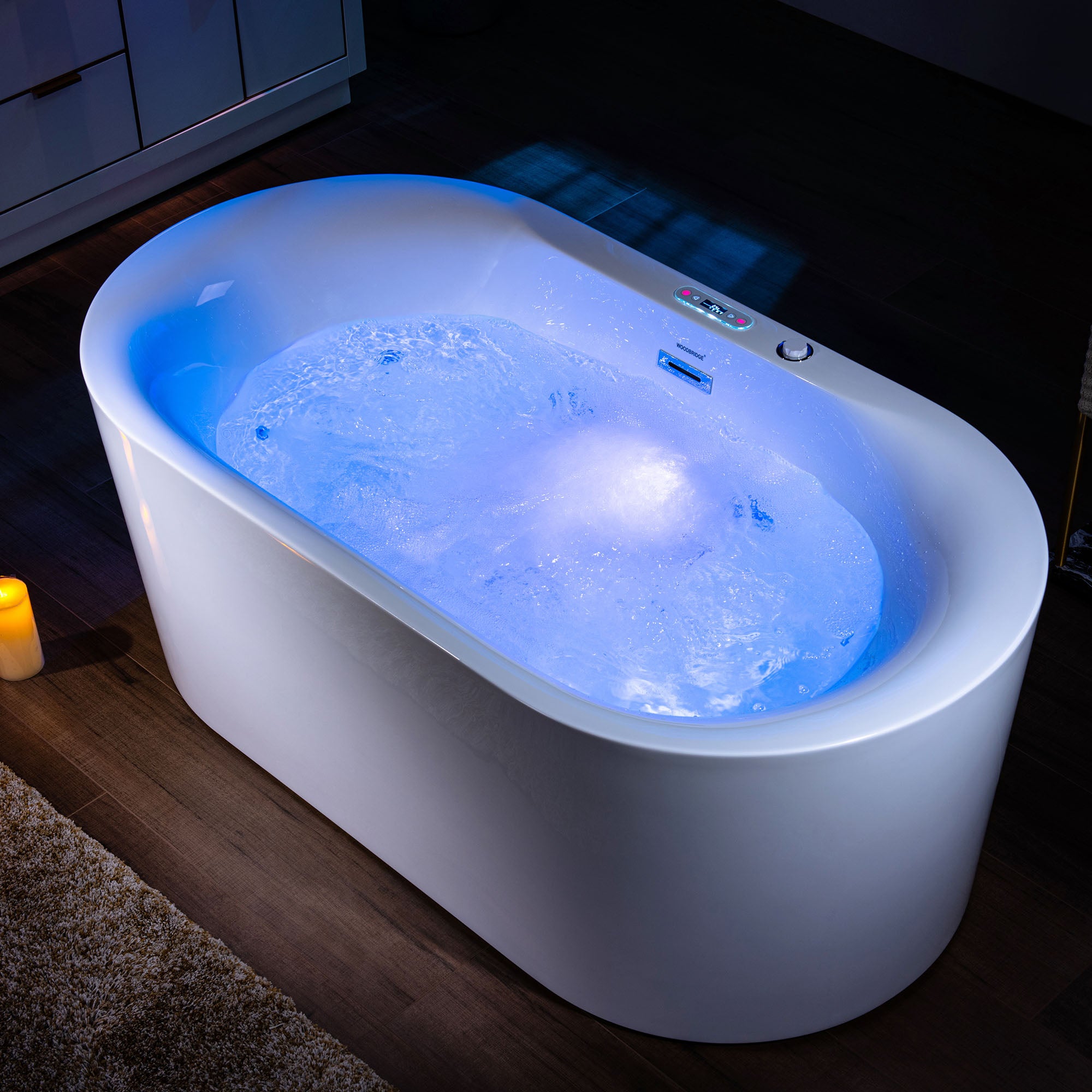 WOODBRIDGE 59" x 31-1/2" Whirlpool Water Jetted and Air Bubble Freestanding Heated Soaking Combination Bathtub with LED control panel
