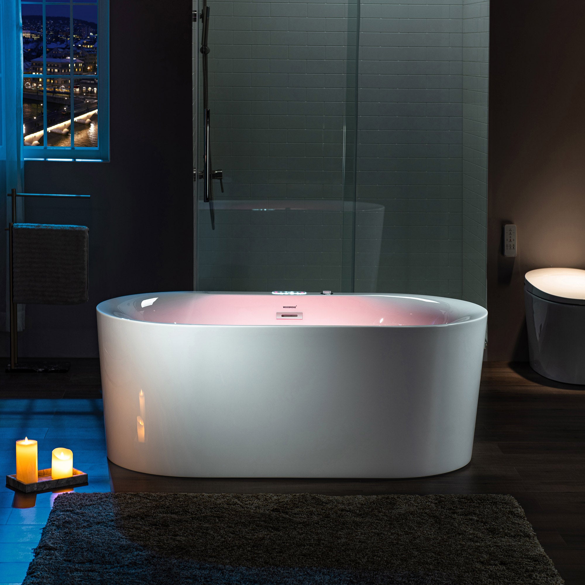 WOODBRIDGE 59" x 31-1/2" Whirlpool Water Jetted and Air Bubble Freestanding Heated Soaking Combination Bathtub with LED control panel