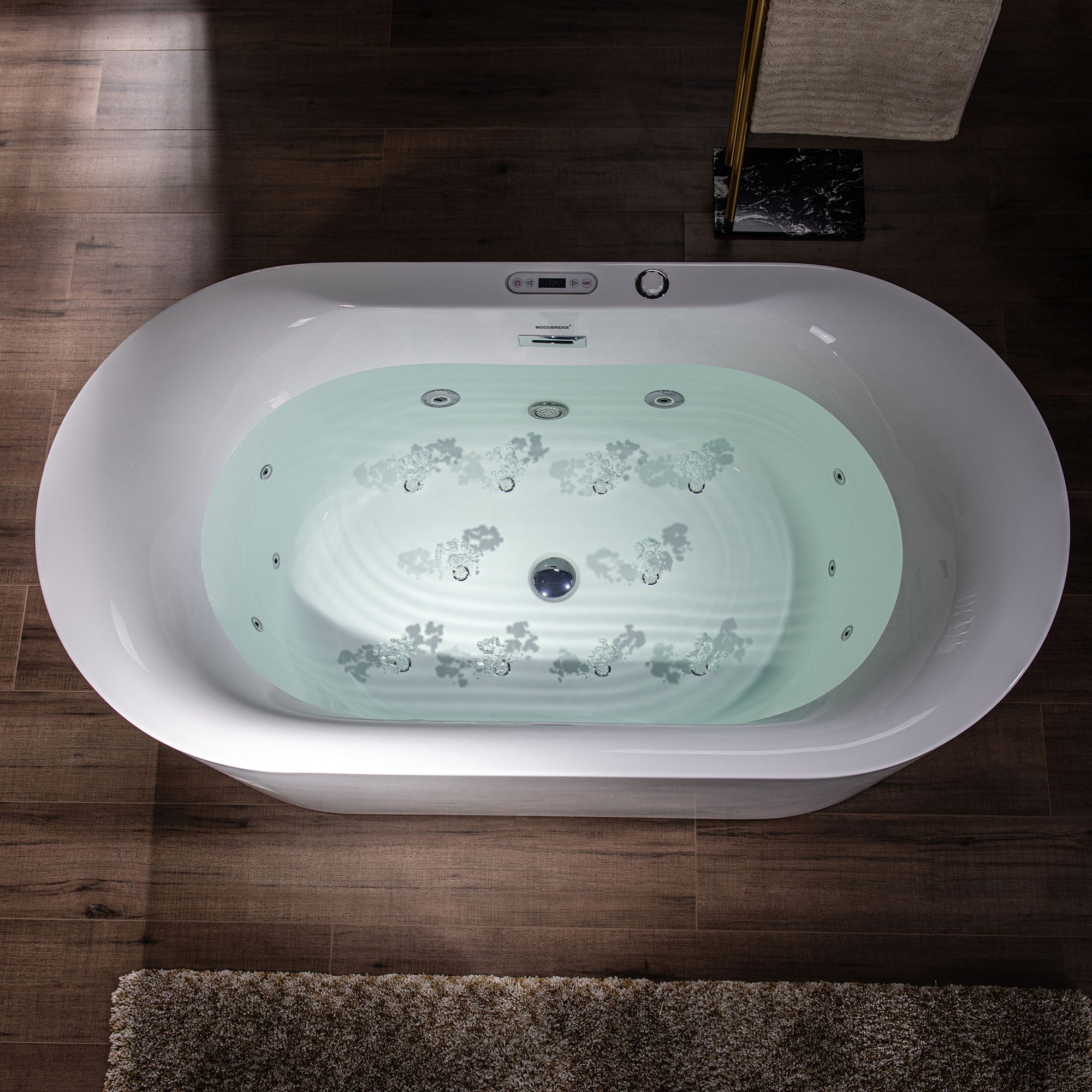 WOODBRIDGE 59" x 31-1/2" Whirlpool Water Jetted and Air Bubble Freestanding Heated Soaking Combination Bathtub with LED control panel