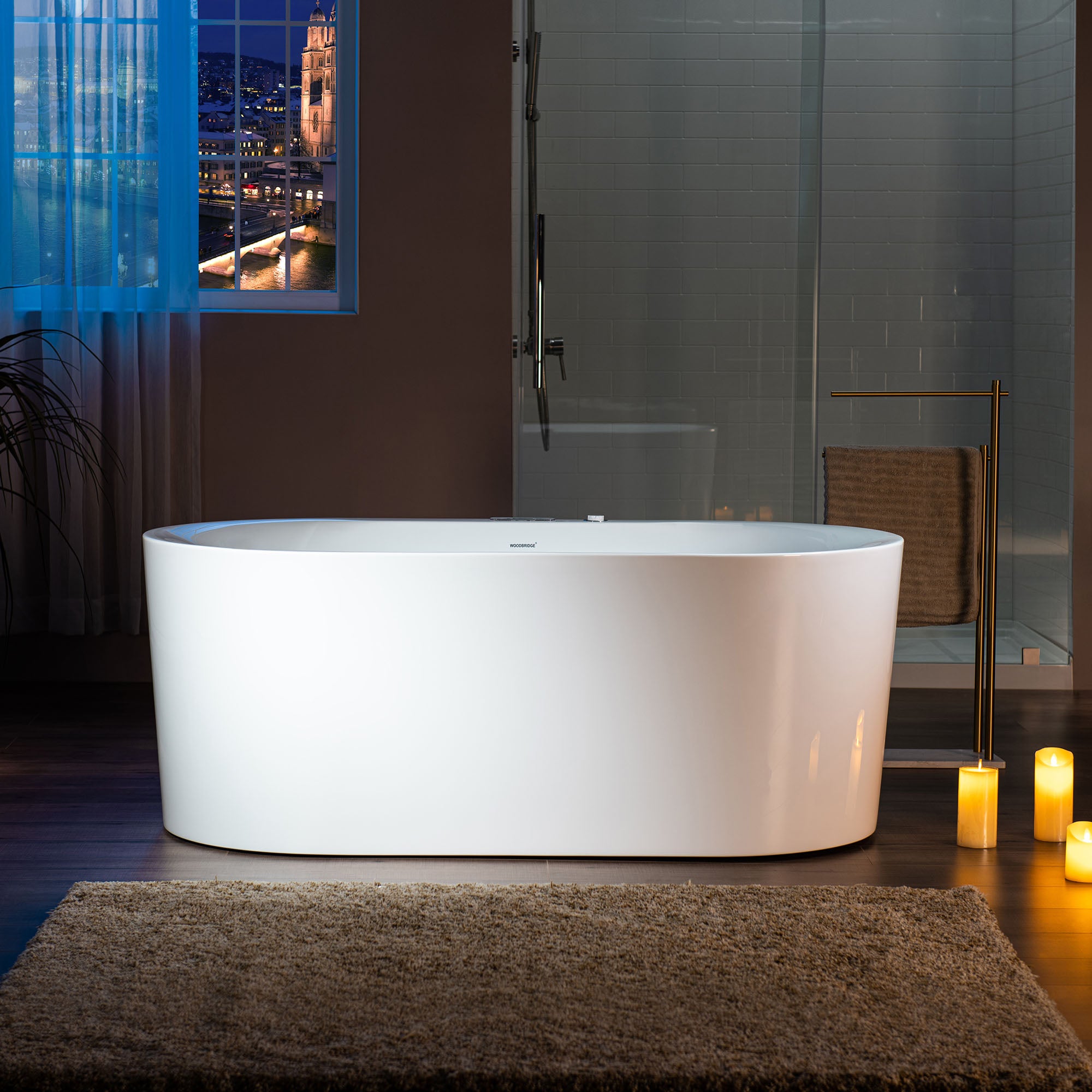 WOODBRIDGE 59" x 31-1/2" Whirlpool Water Jetted and Air Bubble Freestanding Heated Soaking Combination Bathtub with LED control panel