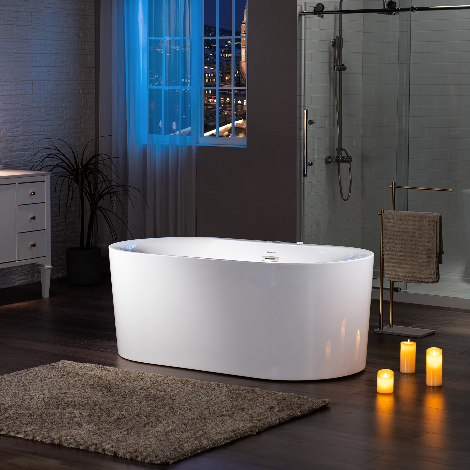 WOODBRIDGE 59" x 31-1/2" Whirlpool Water Jetted and Air Bubble Freestanding Heated Soaking Combination Bathtub with LED control panel