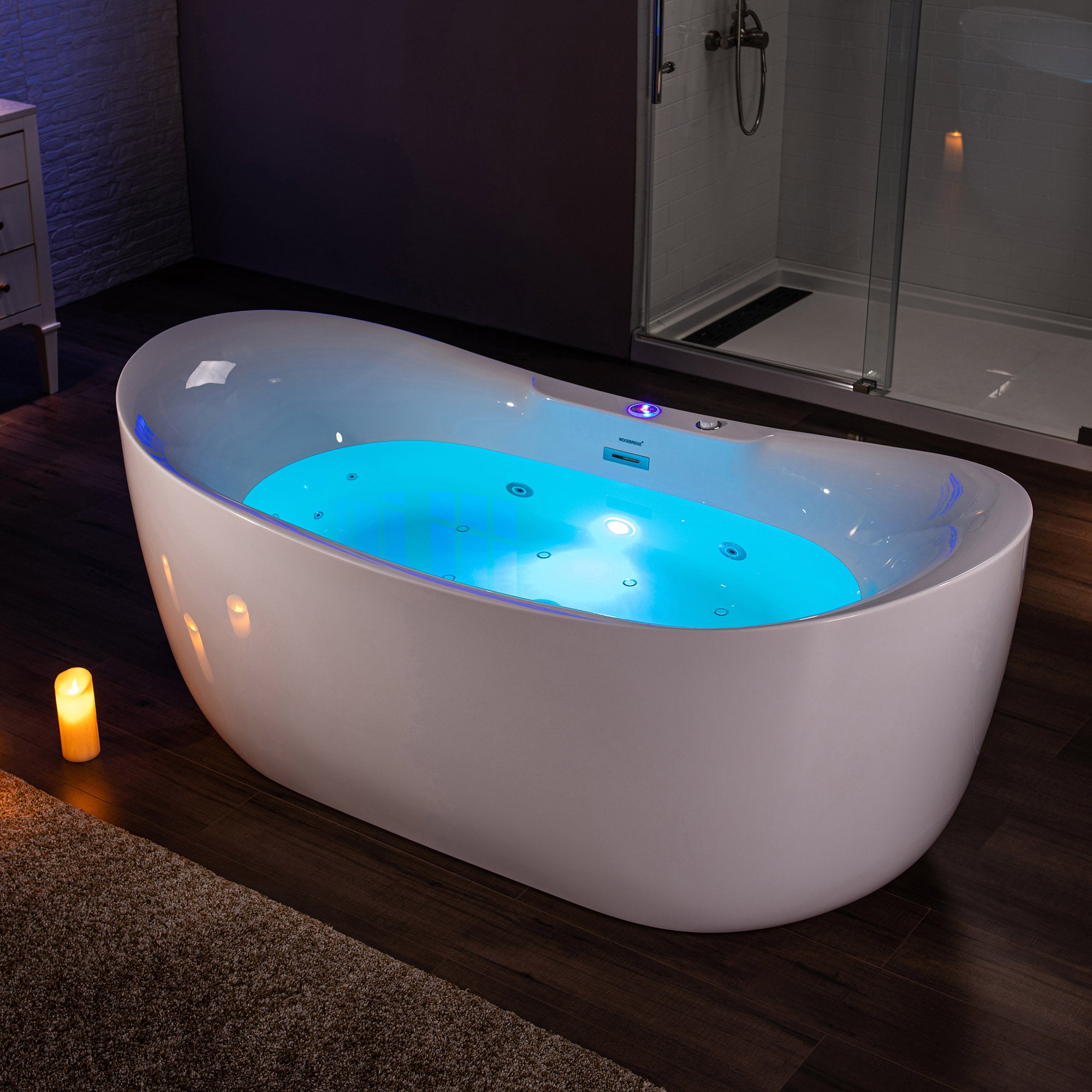 Best Seller WOODBRIDGE 72" x 35-3/8" Whirlpool Water Jetted and Air Bubble Freestanding Heated Soaking Combination Bathtub with LED control panel