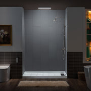 WOODBRIDGE Solid Surface 60" WTile Tub and Shower Wall Panel Surround, Quick Install, Cuttable, Stacked Block in a Staggered Vertical Pattern. Matte Gray Finish