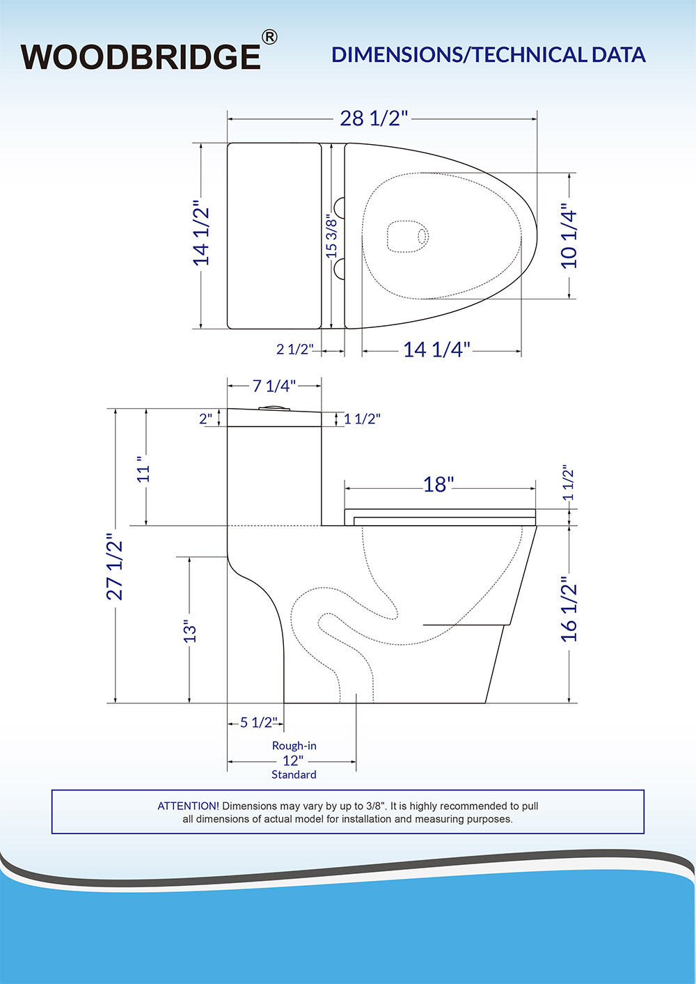 WOODBRIDGE One Piece, 1.28 GPF Dual, Chair Height, Water Sensed, 1000 Gram MaP Flushing Score Toilet with Matte Black Button T0001-MB, White (2 -Pack)