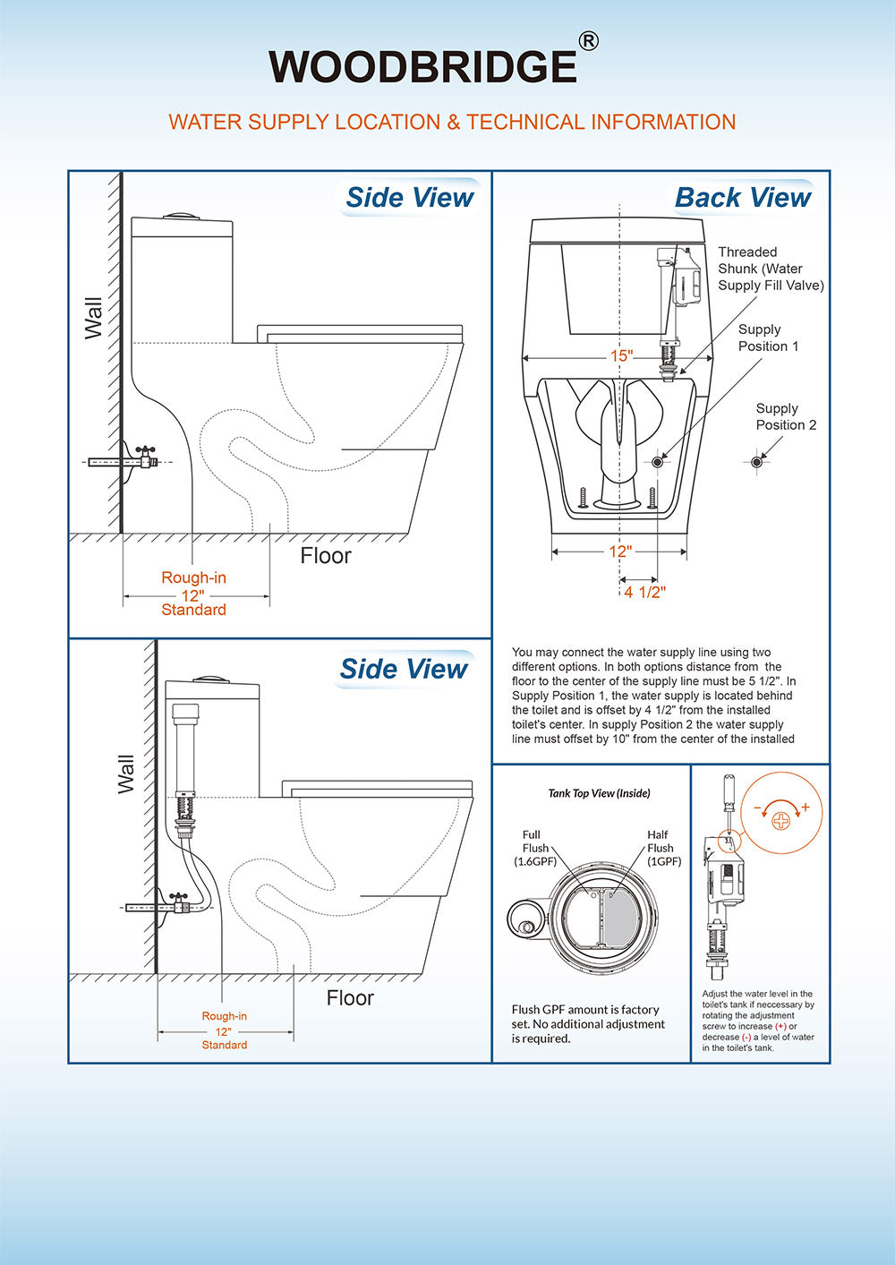 WOODBRIDGE One Piece, 1.28 GPF Dual, Chair Height, Water Sensed, 1000 Gram MaP Flushing Score Toilet with Matte Black Button T0001-MB, White (2 -Pack)