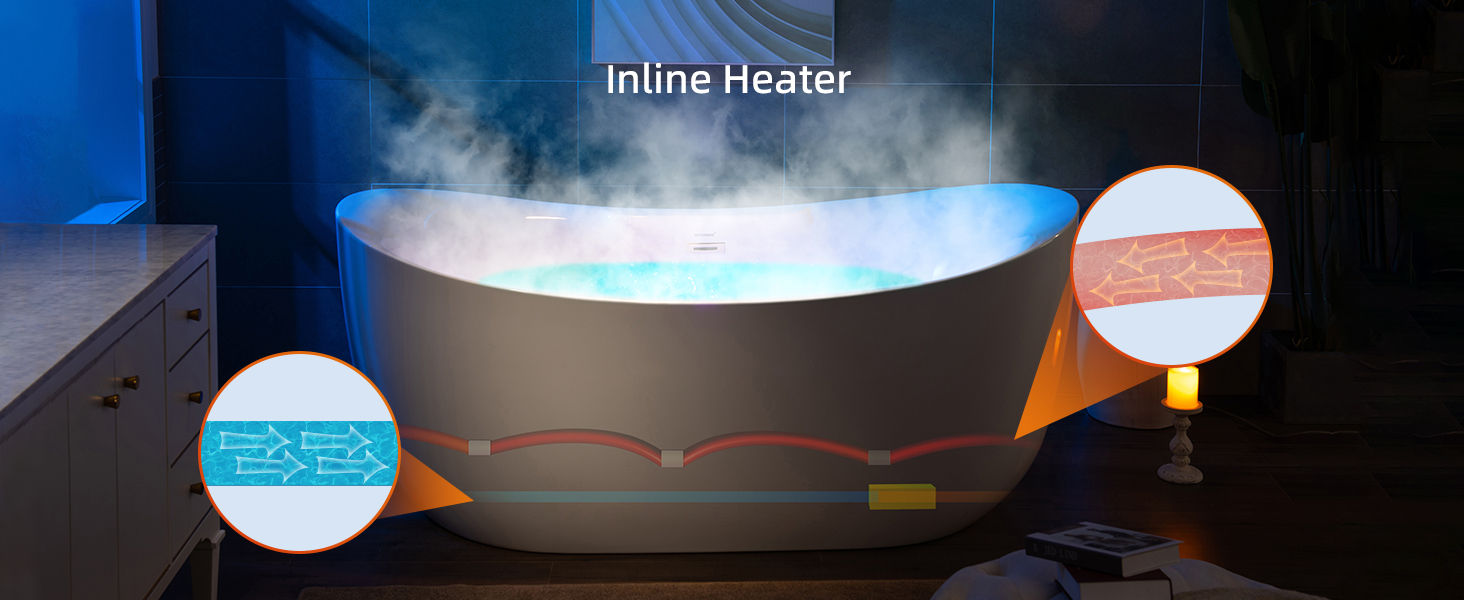 WOODBRIDGE 72" x 35-3/8" Whirlpool Water Jetted and Air Bubble Freestanding Heated Soaking Combination Bathtub with LED control panel , BJ400