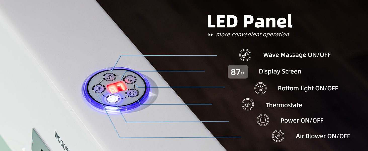 WOODBRIDGE 72" x 35-3/8" Whirlpool Water Jetted and Air Bubble Freestanding Heated Soaking Combination Bathtub with LED control panel , BJ400