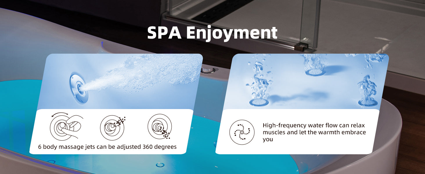 WOODBRIDGE 59" x 31-1/2" Whirlpool Water Jetted and Air Bubble Freestanding Heated Soaking Combination Bathtub with LED control panel