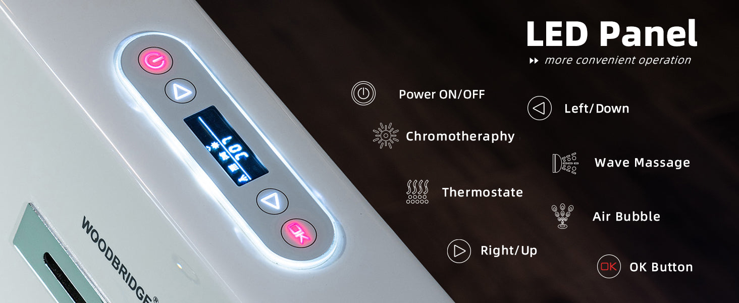 WOODBRIDGE 59" x 31-1/2" Whirlpool Water Jetted and Air Bubble Freestanding Heated Soaking Combination Bathtub with LED control panel