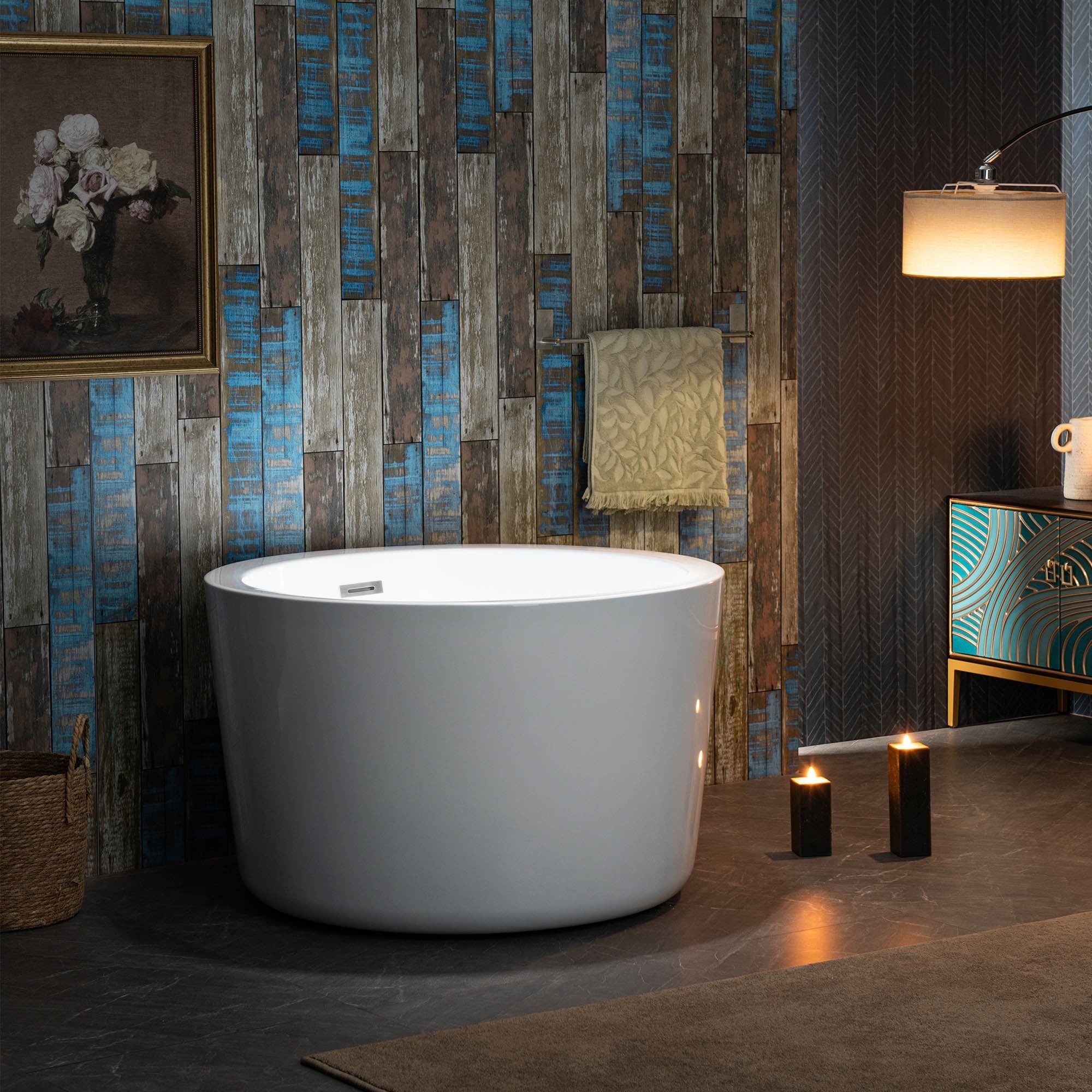 WOODBRIDGE 41" Acrylic Freestanding Round Contemporary Soaking Tub with Drain & Overflow, B0060