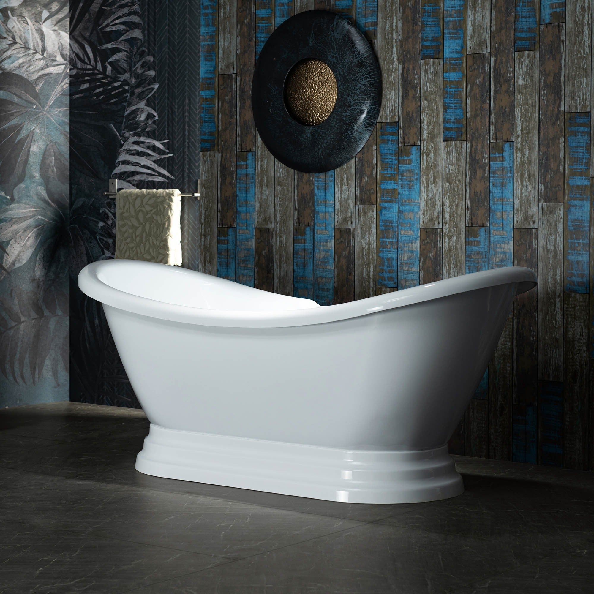 WOODBRIDGE 69 1/4" Acrylic Double Slipper,Pedestal Freestanding Tub with Drain & Overflow, B1539