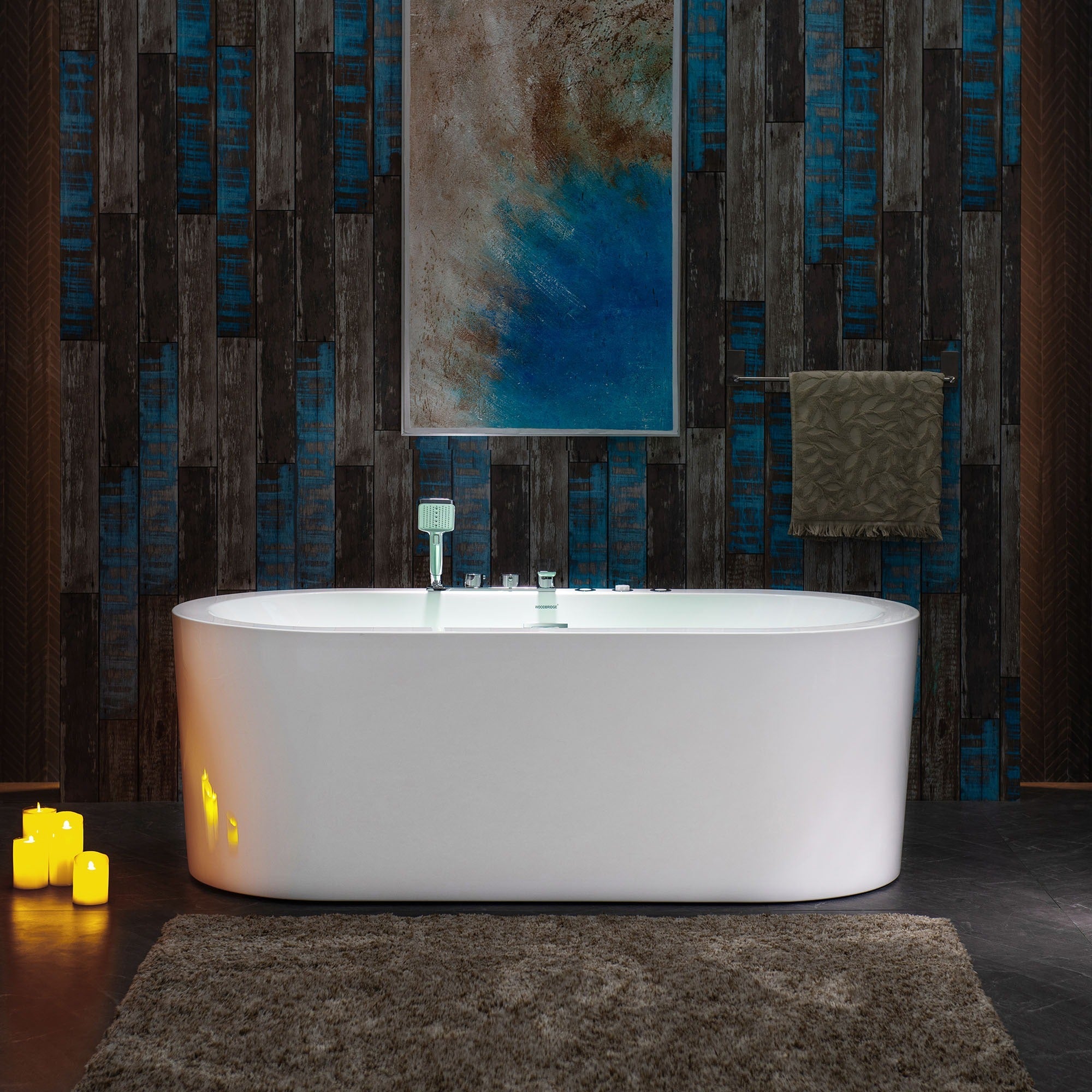 WOODBRIDGE 66-1/2" x 31-7/8"  Whirlpool Water Jetted and Air Bubble Freestanding Heated Soaking Combination Bathtub with Tub Filler, BJ200+F0041CH