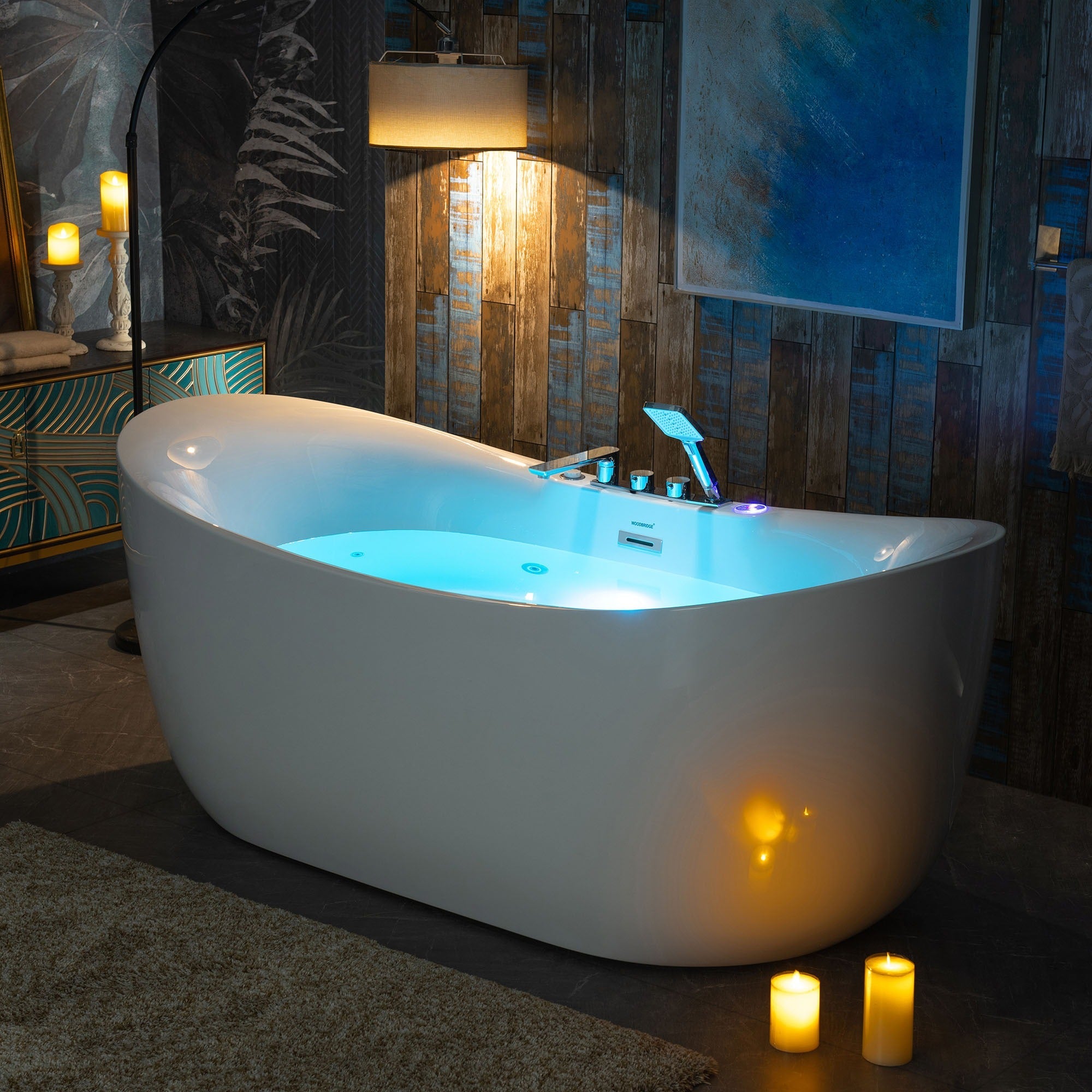 WOODBRIDGE 72" Whirlpool & Air Bubble Freestanding Heated Combination Bathtub with Tub Filler & LED Control Panel, BJ400+F0041CH